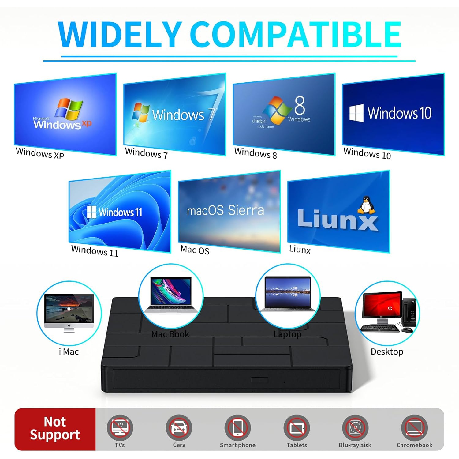 Lecteur optique externe ultramince USB 3.0 pour ordinateur portatif Lecteur et graveur DVD/CD universel