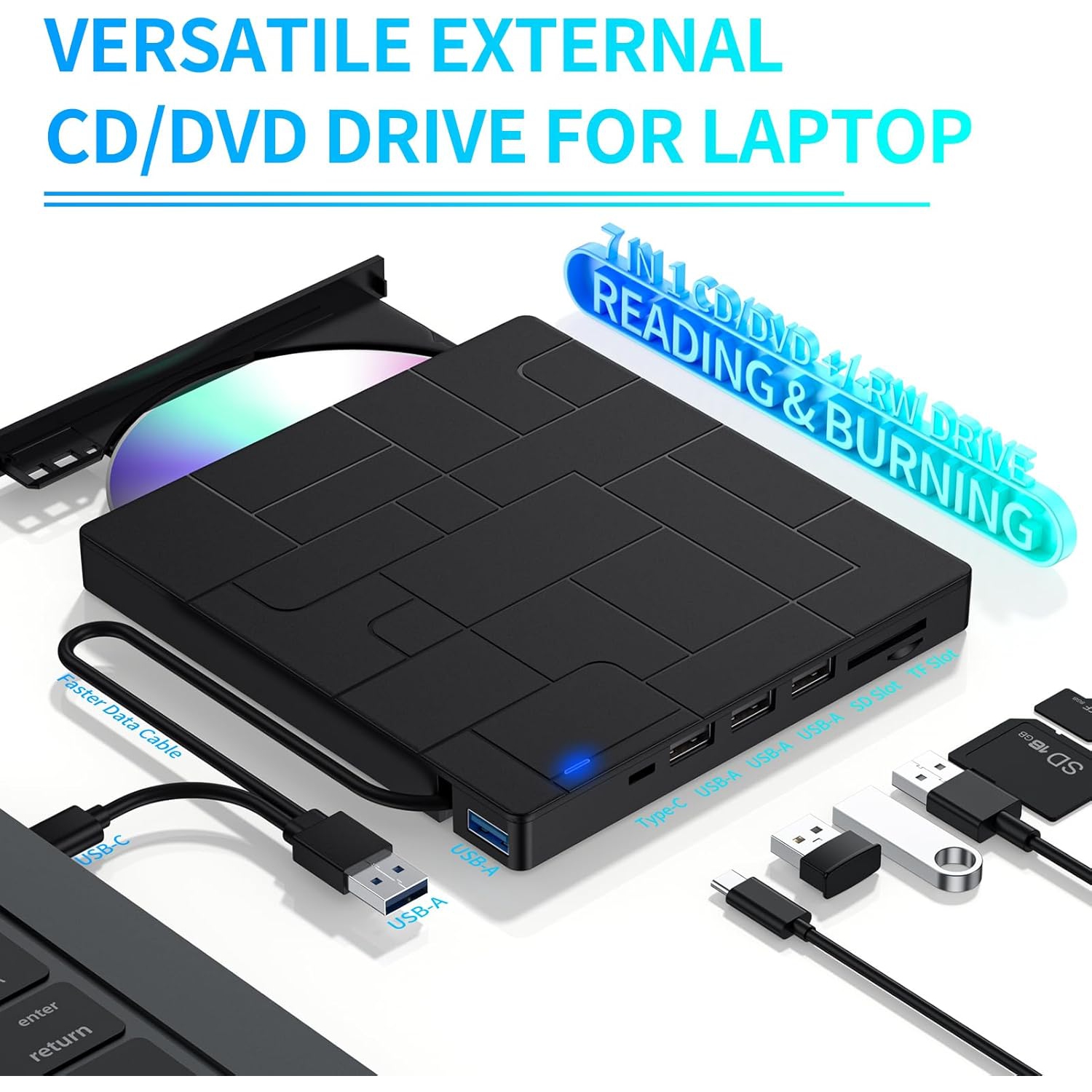 Lecteur optique externe ultramince USB 3.0 pour ordinateur portatif Lecteur et graveur DVD/CD universel