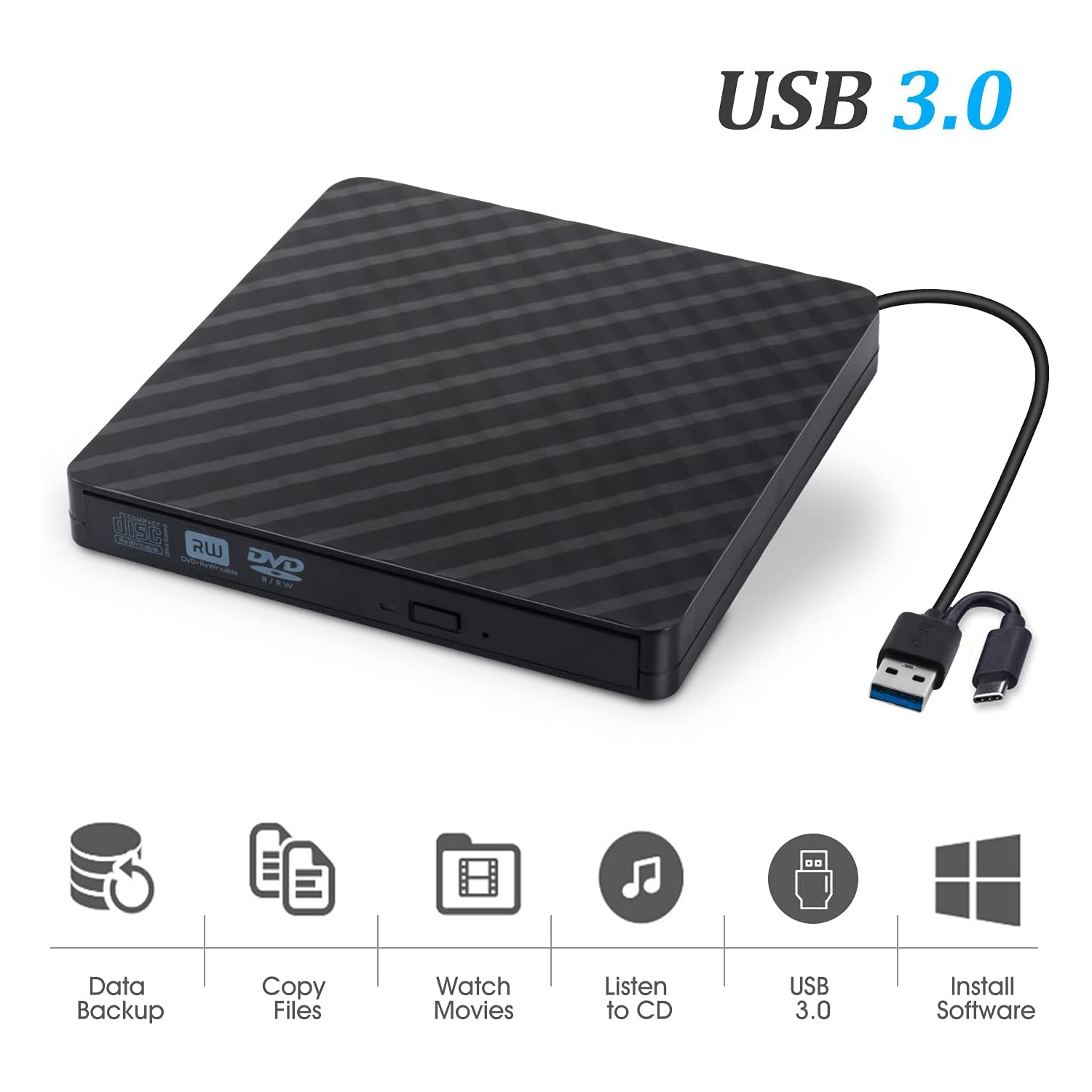 USB external DVD burner laptop external mobile optical drive portable optical disc burning drive - black