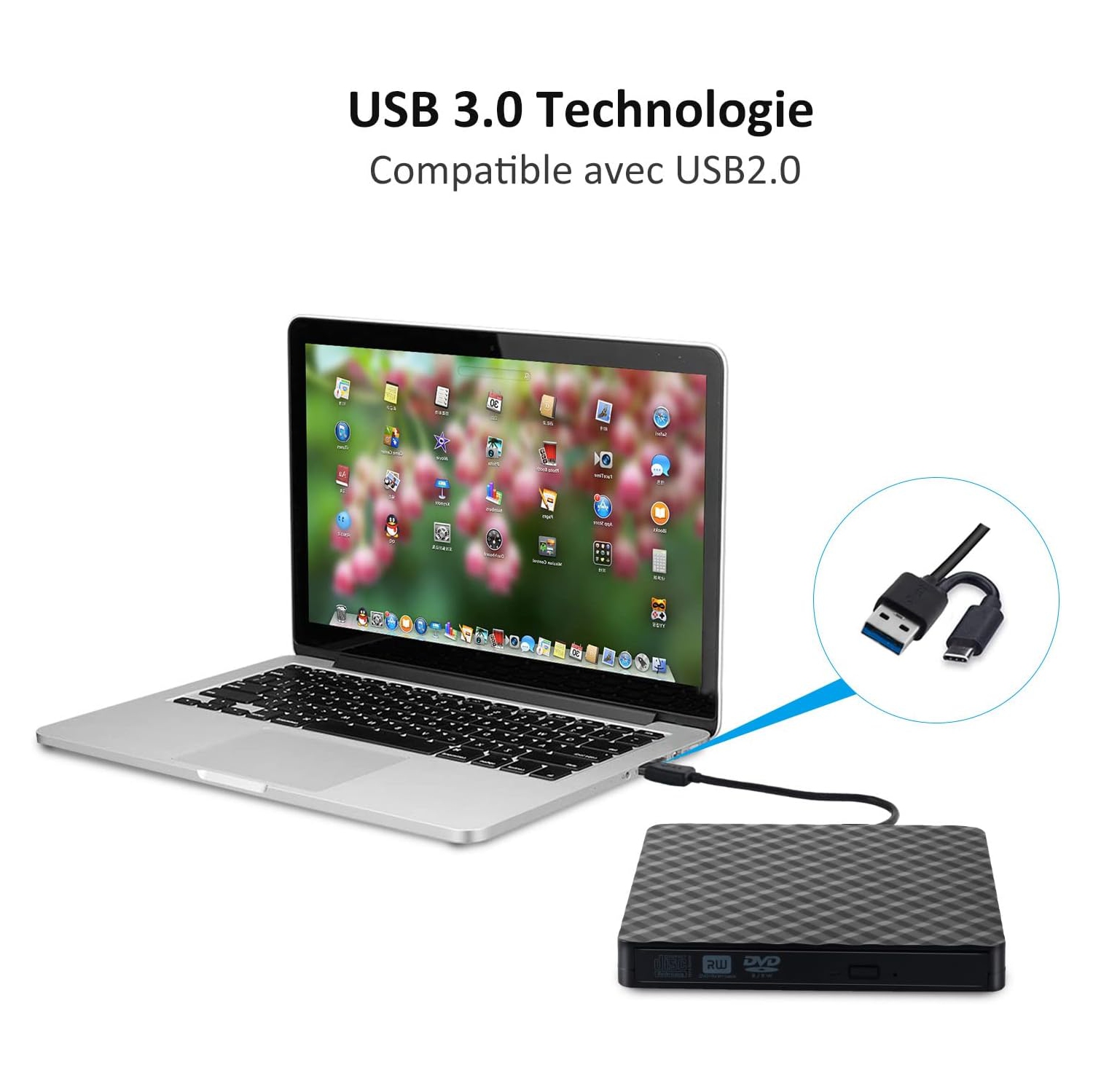 USB external DVD burner laptop external mobile optical drive portable optical disc burning drive - black