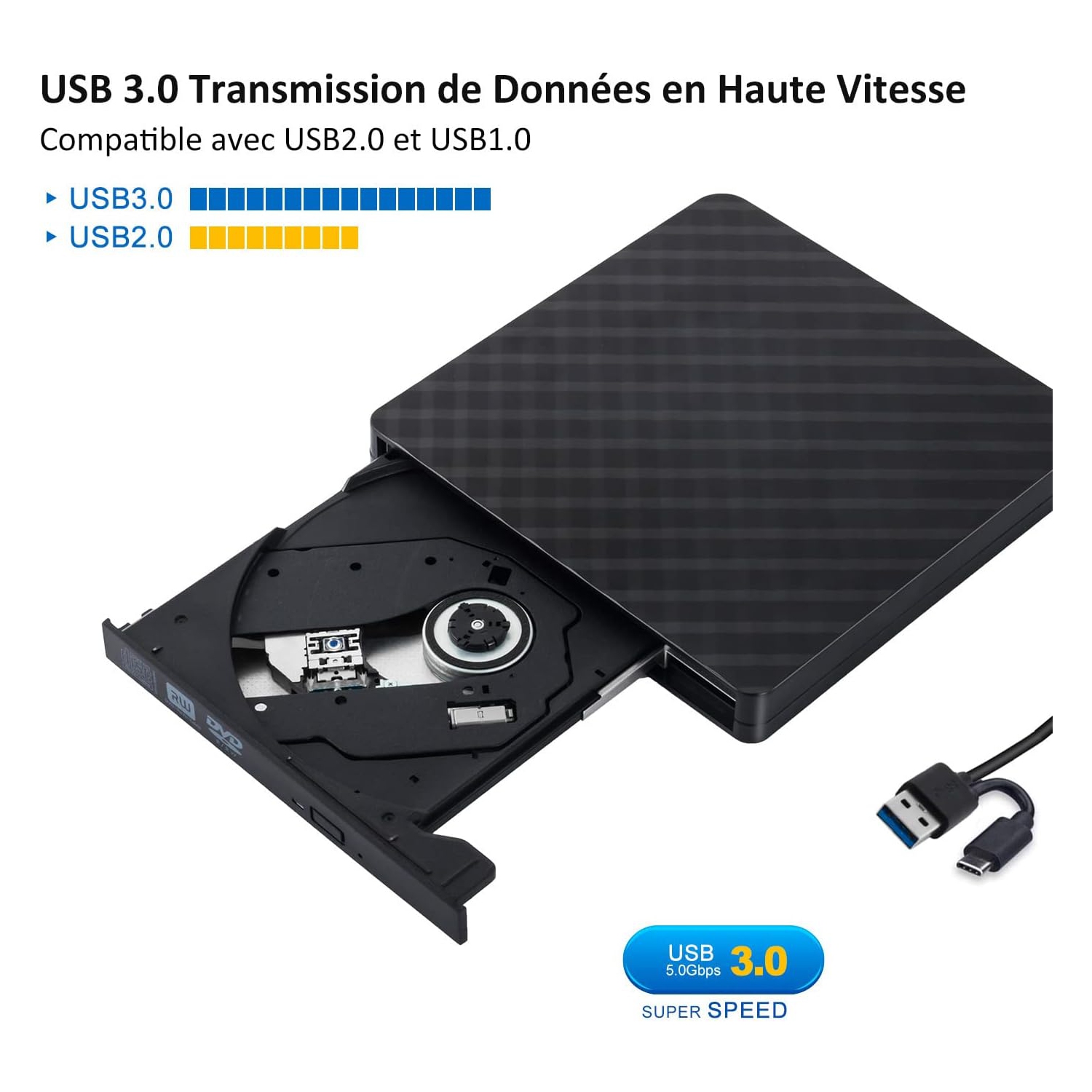 USB external DVD burner laptop external mobile optical drive portable optical disc burning drive - black