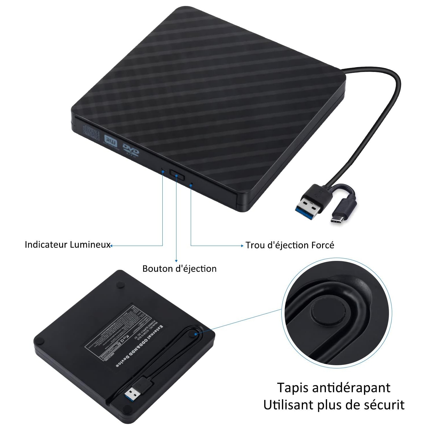 USB external DVD burner laptop external mobile optical drive portable optical disc burning drive - black