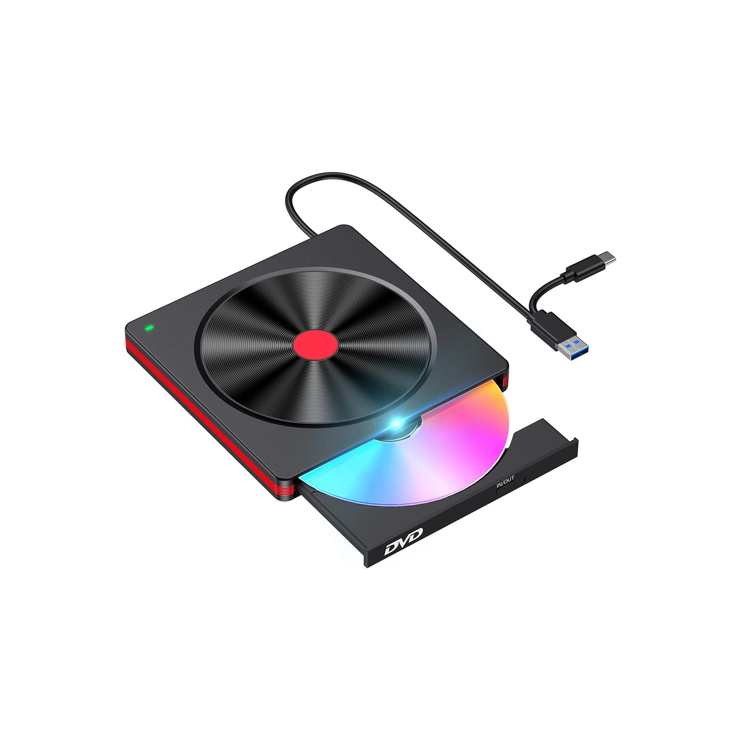 USB External Optical Drive Burner Portable DVD/CD Reader/Writer Compatible with Laptop and Desktop Computers Plug and Play Video Disc Playback