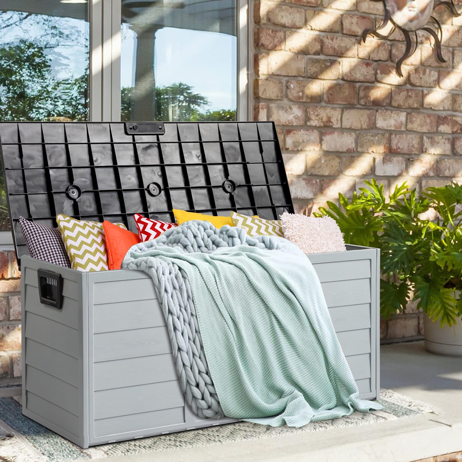 Karl Home 75 Gallons Plastic Outdoor Deck Box with Wheels