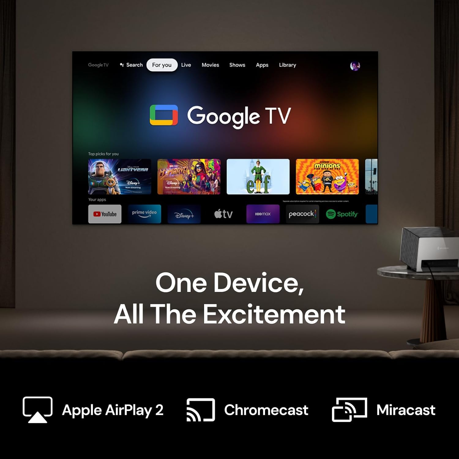 Valerion - StreamMaster Plus2 4K RGB Triple Laser Projector, 3000 ISO Lumens,4ms Lag-Free Gaming, HDR10+, 2X Faster Performance, - Pearl White