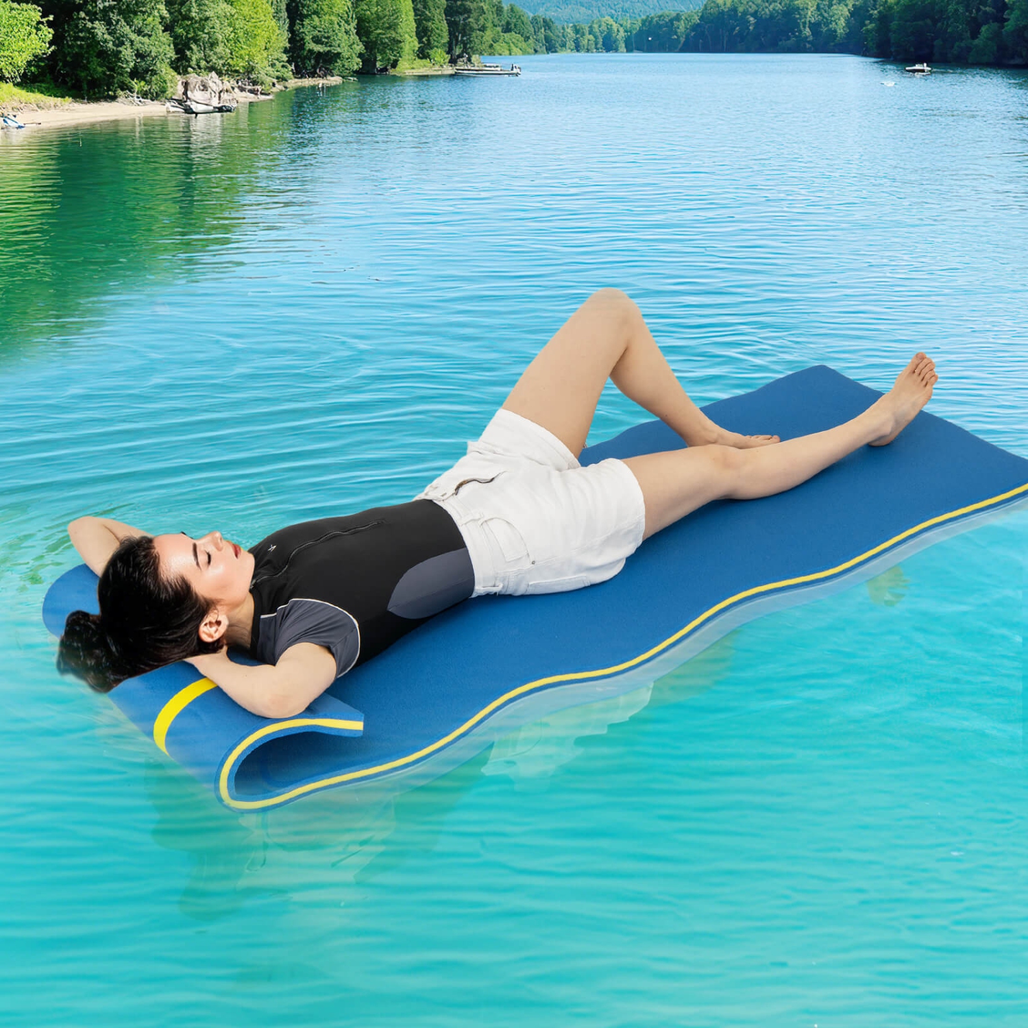 Coussin flottant en mousse à 3 couches résistant aux déchirures Island de Costway pour sports aquatiques