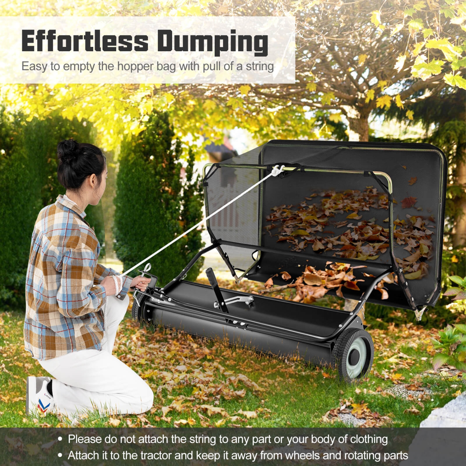 Costway 48" Tow-Behind Lawn Sweeper with 27 Cu.FT Large-Capacity Hopper Bag for Yard