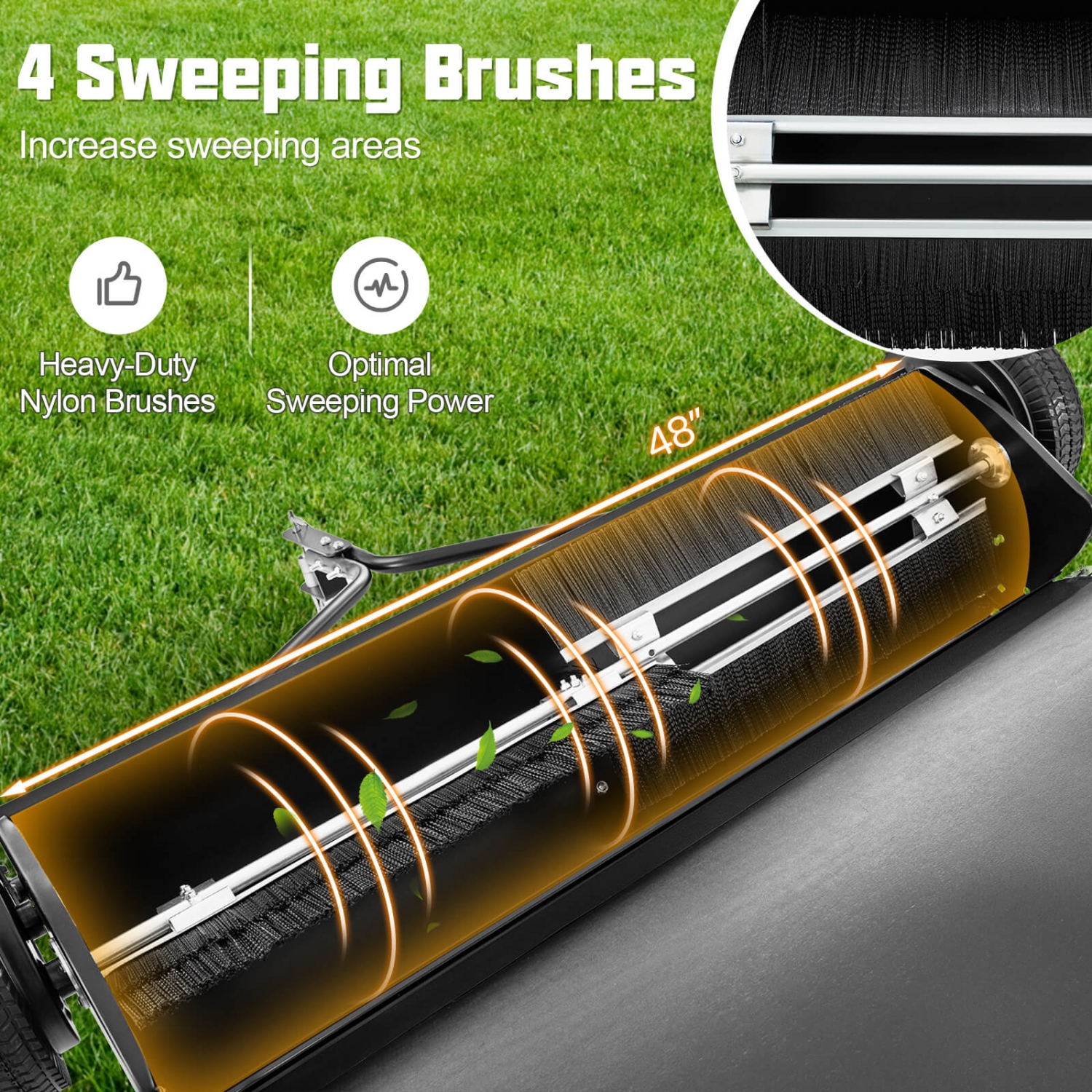 Costway 48" Tow-Behind Lawn Sweeper with 27 Cu.FT Large-Capacity Hopper Bag for Yard