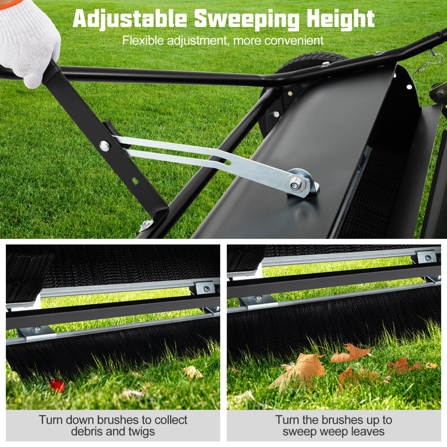 Costway 48" Tow-Behind Lawn Sweeper with 27 Cu.FT Large-Capacity Hopper Bag for Yard