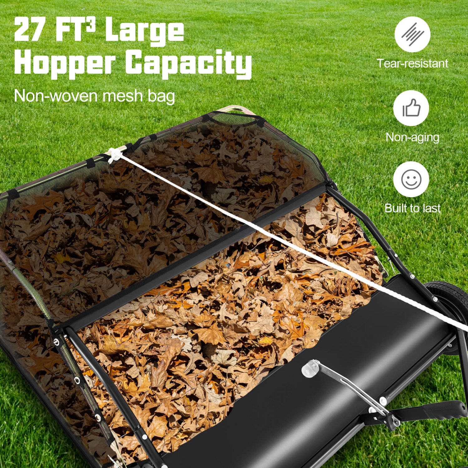 Costway 48" Tow-Behind Lawn Sweeper with 27 Cu.FT Large-Capacity Hopper Bag for Yard