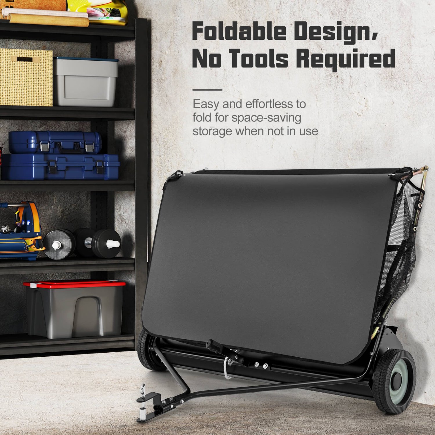 Costway 48" Tow-Behind Lawn Sweeper with 27 Cu.FT Large-Capacity Hopper Bag for Yard