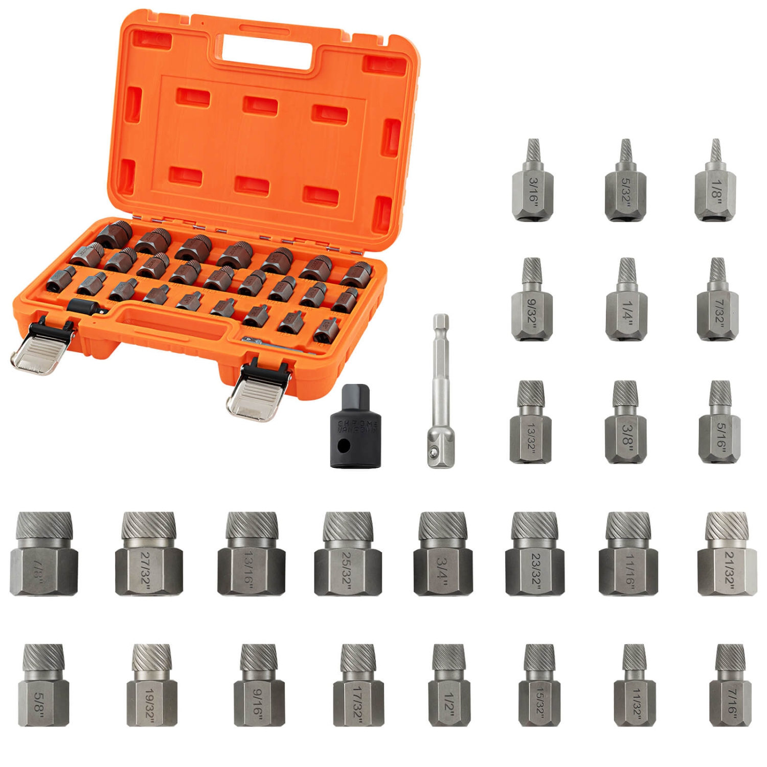Ensemble d'extracteurs à vis multispline 27 PCS de Costway avec extracteur de boulons à tête hexagonale 3/8 po, bleu/orange