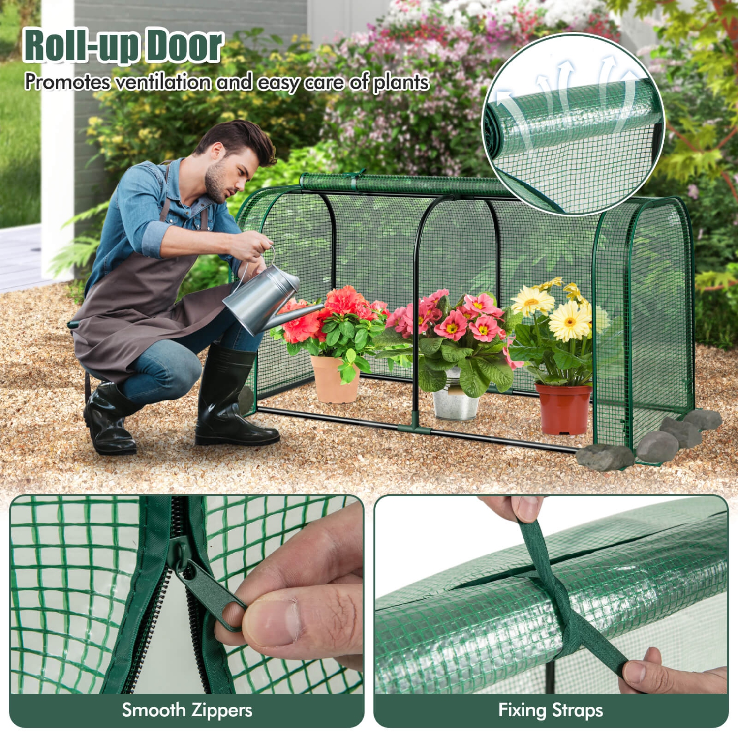 Costway Portable Mini Greenhouse 47" x 22" x 24" Outdoor Indoor Tunnel Greenhouse Green