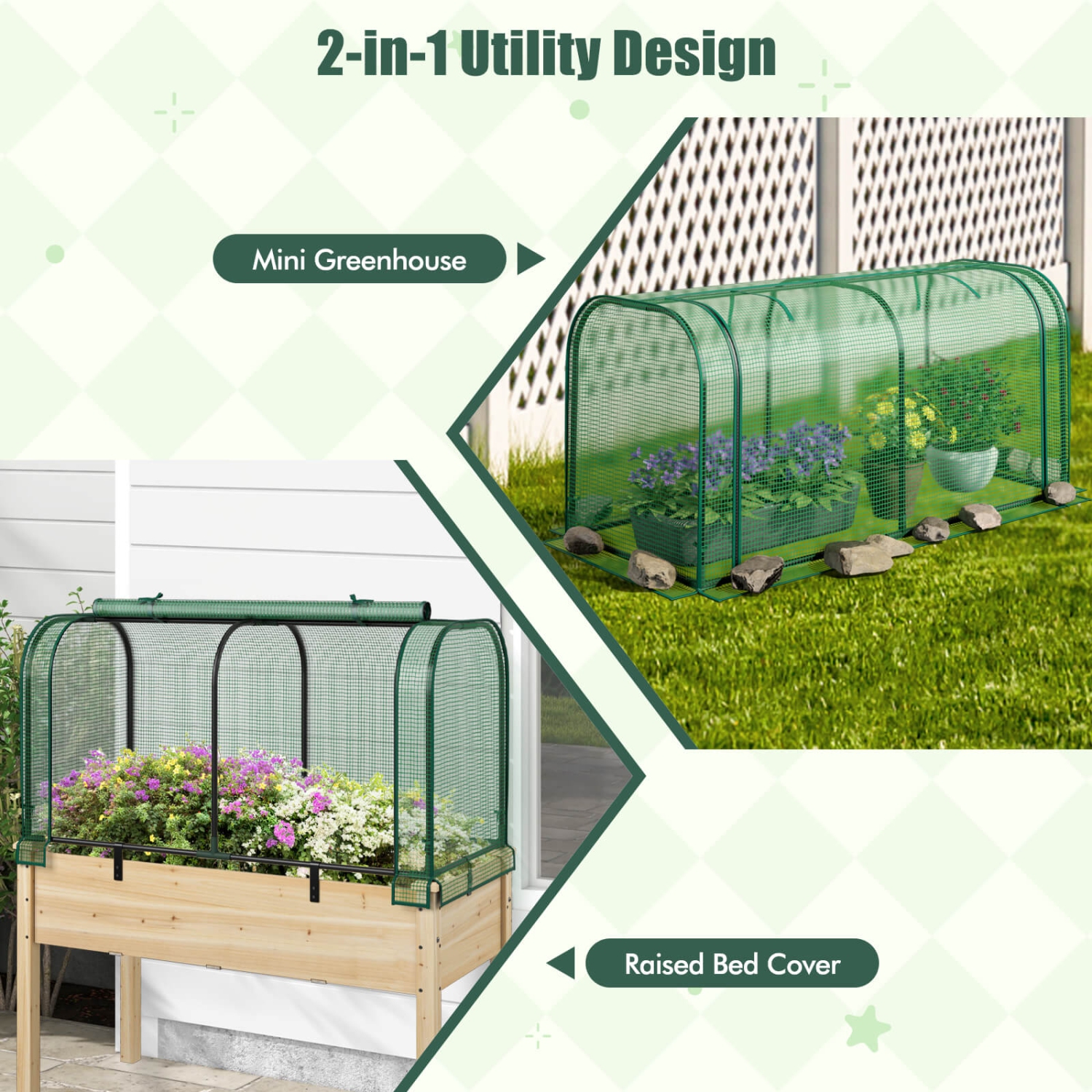 Costway Portable Mini Greenhouse 47" x 22" x 24" Outdoor Indoor Tunnel Greenhouse Green