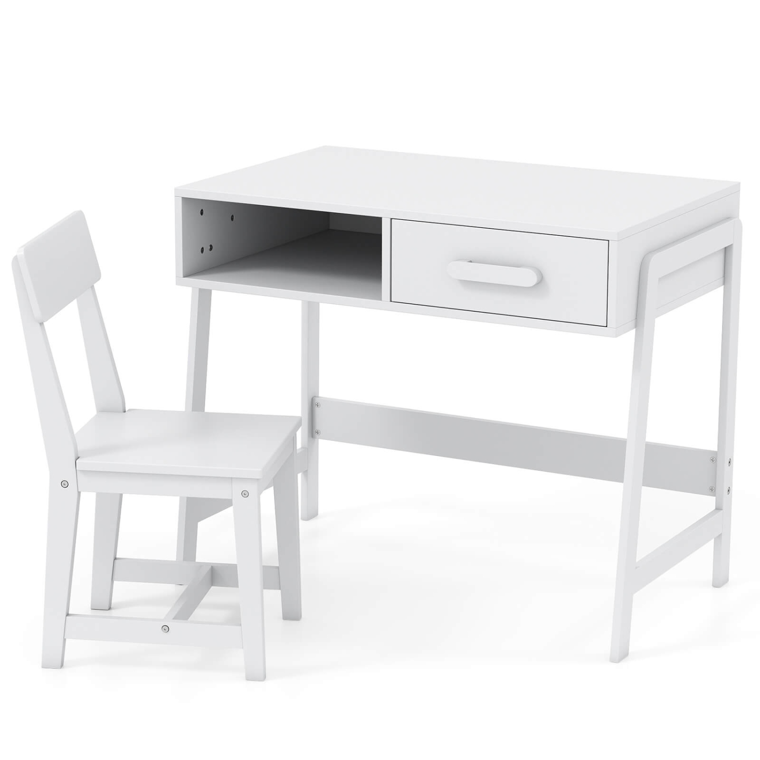 Ensemble bureau et chaise pour enfants de Costway avec tiroir de rangement et étagère, ensemble bureau d'étudiant brun/rose/blanc/noir