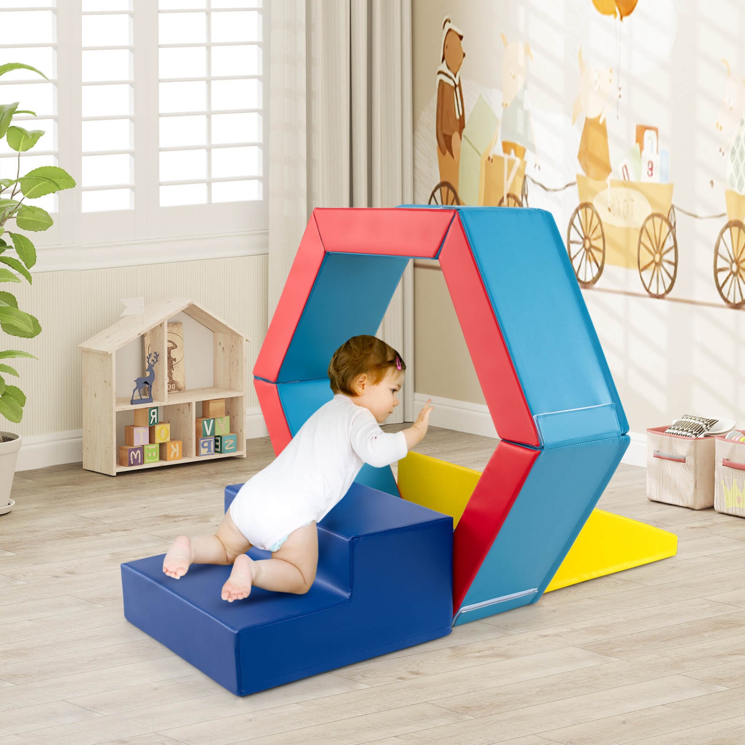 Blocs d'escalade en mousse pour bébé 3 PCS avec escalier triangulaire à foyer à balles de Costway, 100 balles océan bleu/multicolore