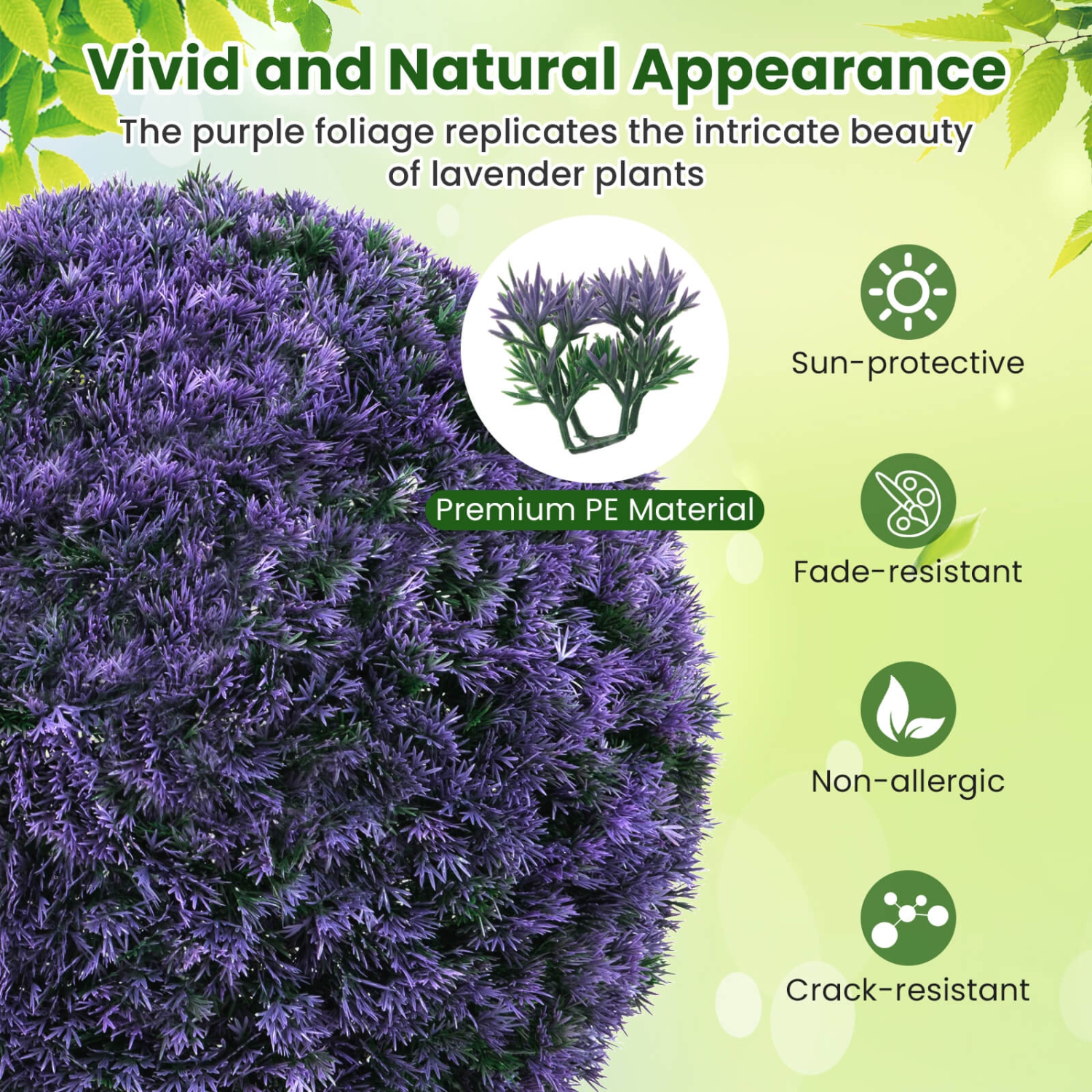 Costway 2 PCS 15" Artificial Plant Boxwood Topiary Ball Faux Lavender Decorative Balls