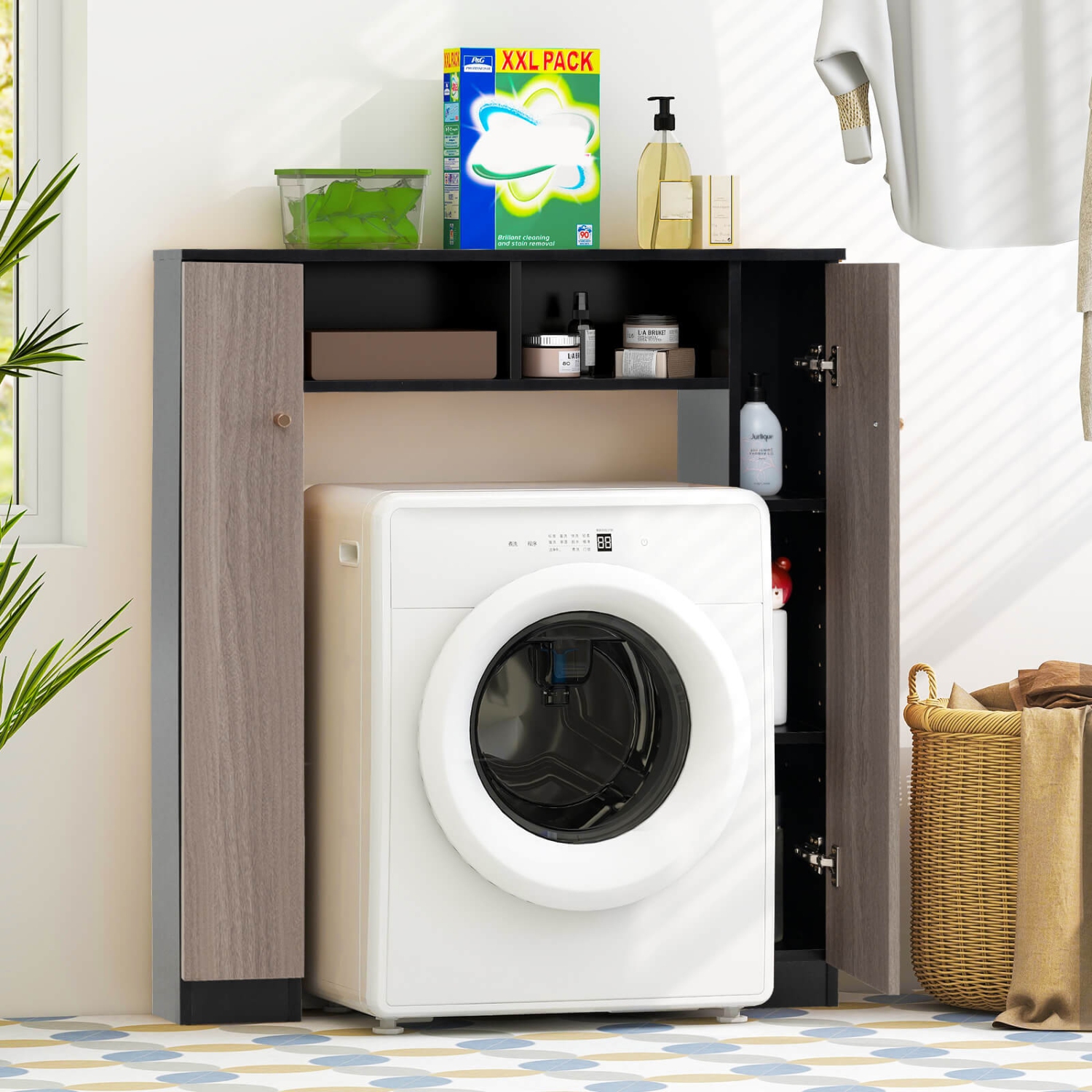 Costway Over The Toilet Storage Cabinet Double Door Bathroom Toilet Storage Organizer