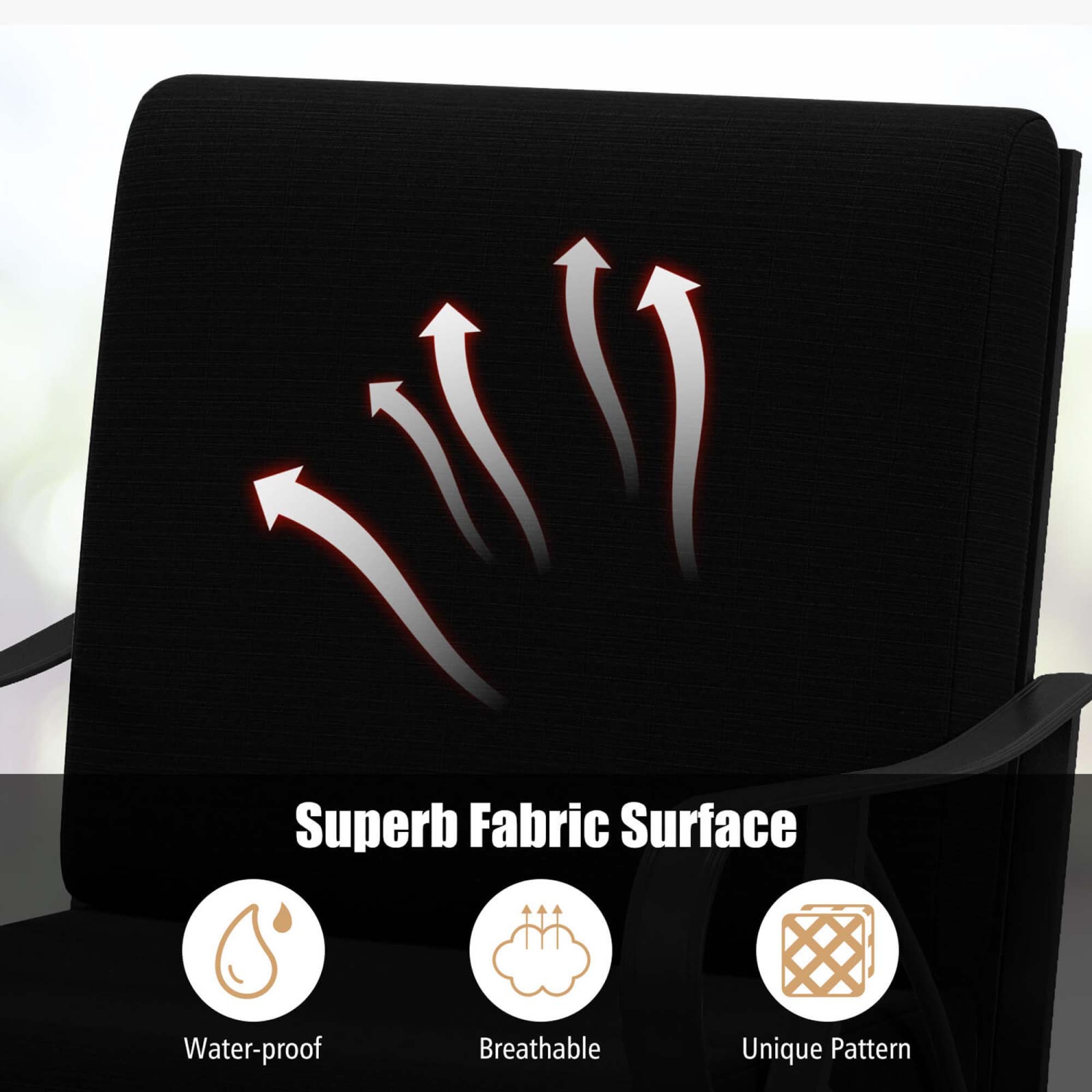 Costway 2 PCS Patio Rocking Chair with Cushion Heavy-Duty Metal Frame Smooth Glider Outdoor Black/Gray/Navy