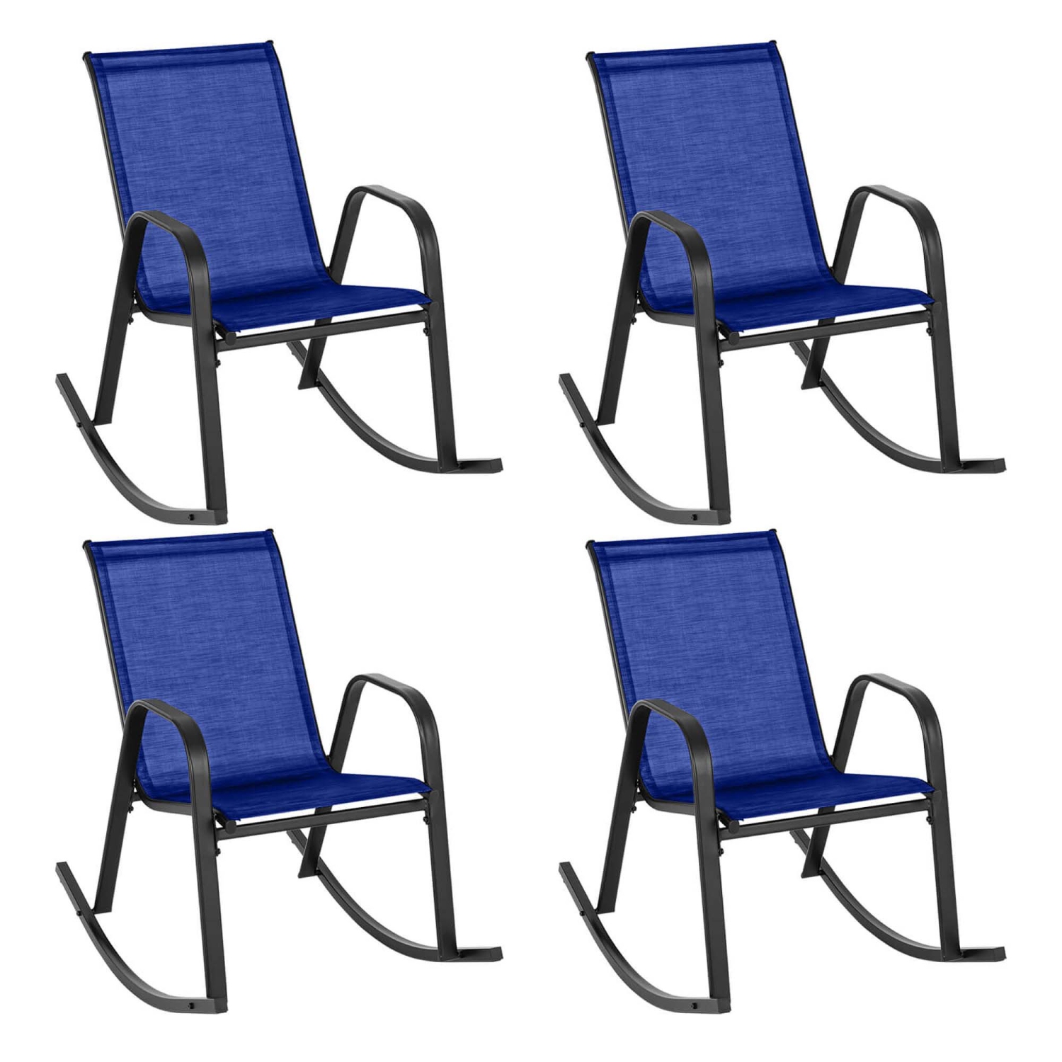 Costway 2/4 PCS Patio Rocking Chair Heavy-Duty Metal Rocker Outdoor Anti-Slip Navy