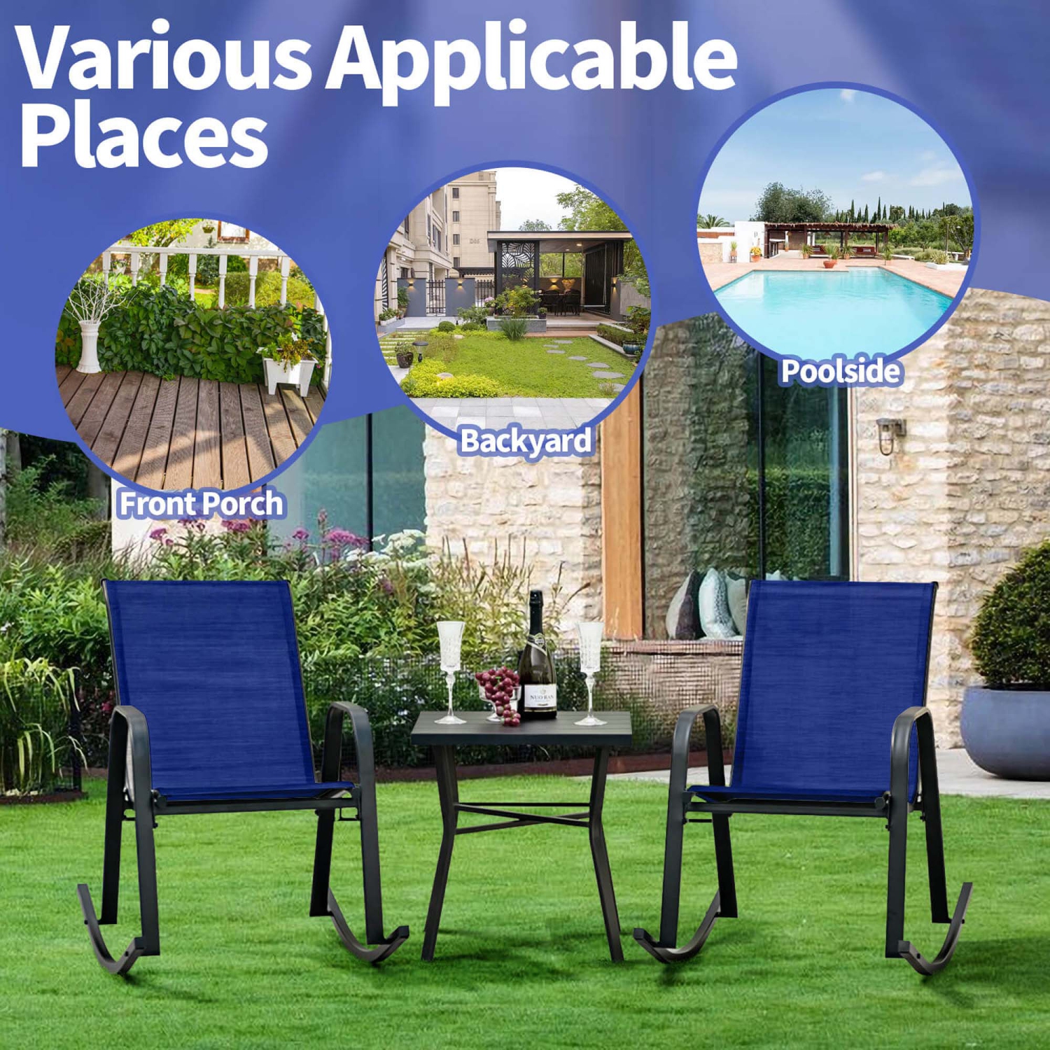 Costway 2/4 PCS Patio Rocking Chair Heavy-Duty Metal Rocker Outdoor Anti-Slip Navy