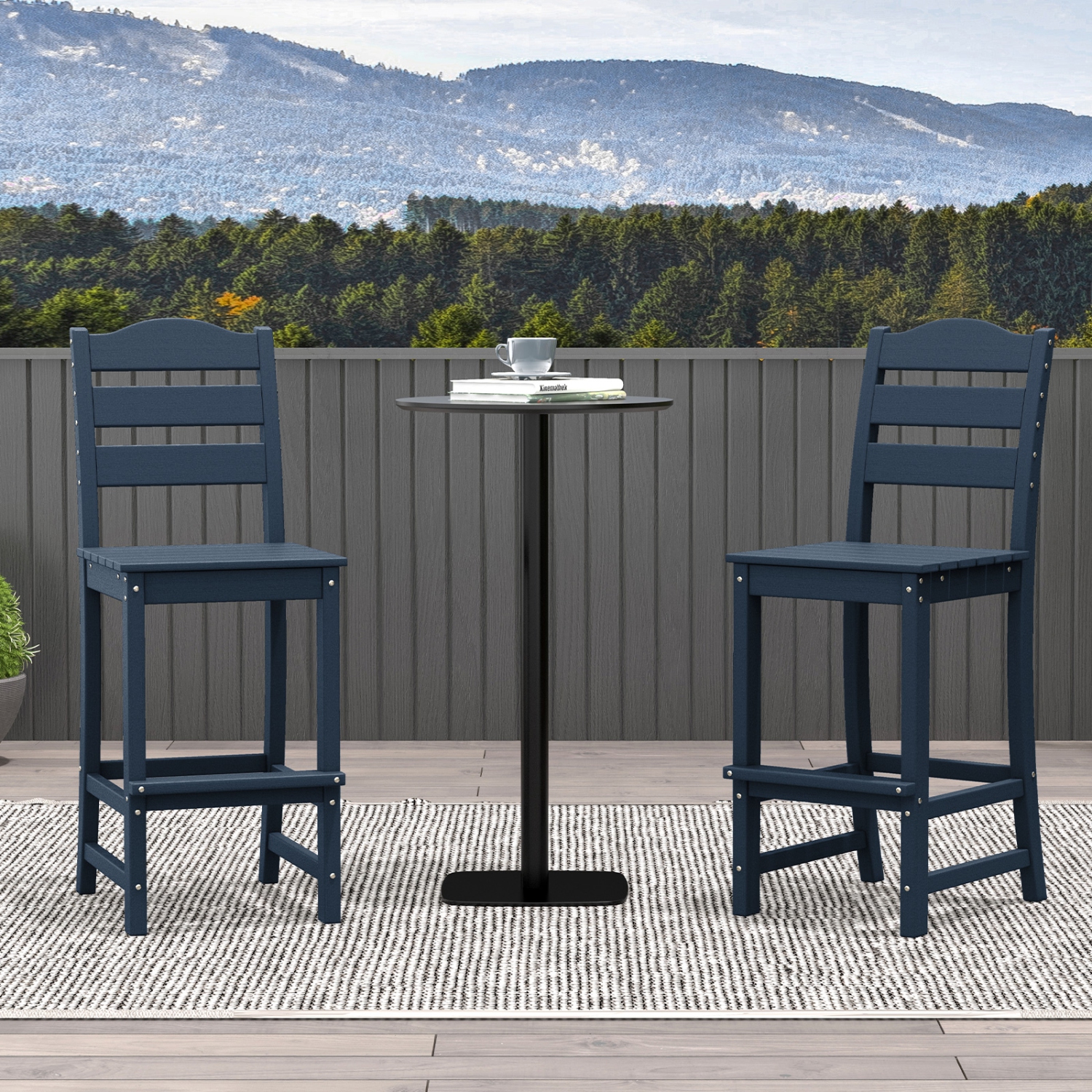 Costway Outdoor 1/4PCS HDPE Bar Stool Patio Tall Chair Backrest Footrest All Weather Gray/Turquoise