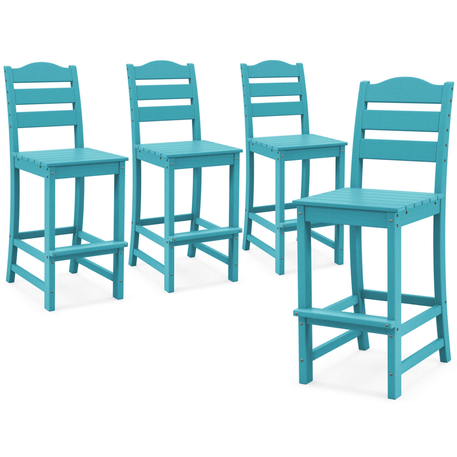 Costway Outdoor 1/4PCS Tabouret de bar en PEHD Chaise haute Dossier Repose-pieds résistant aux intempéries Gris/Turquoise