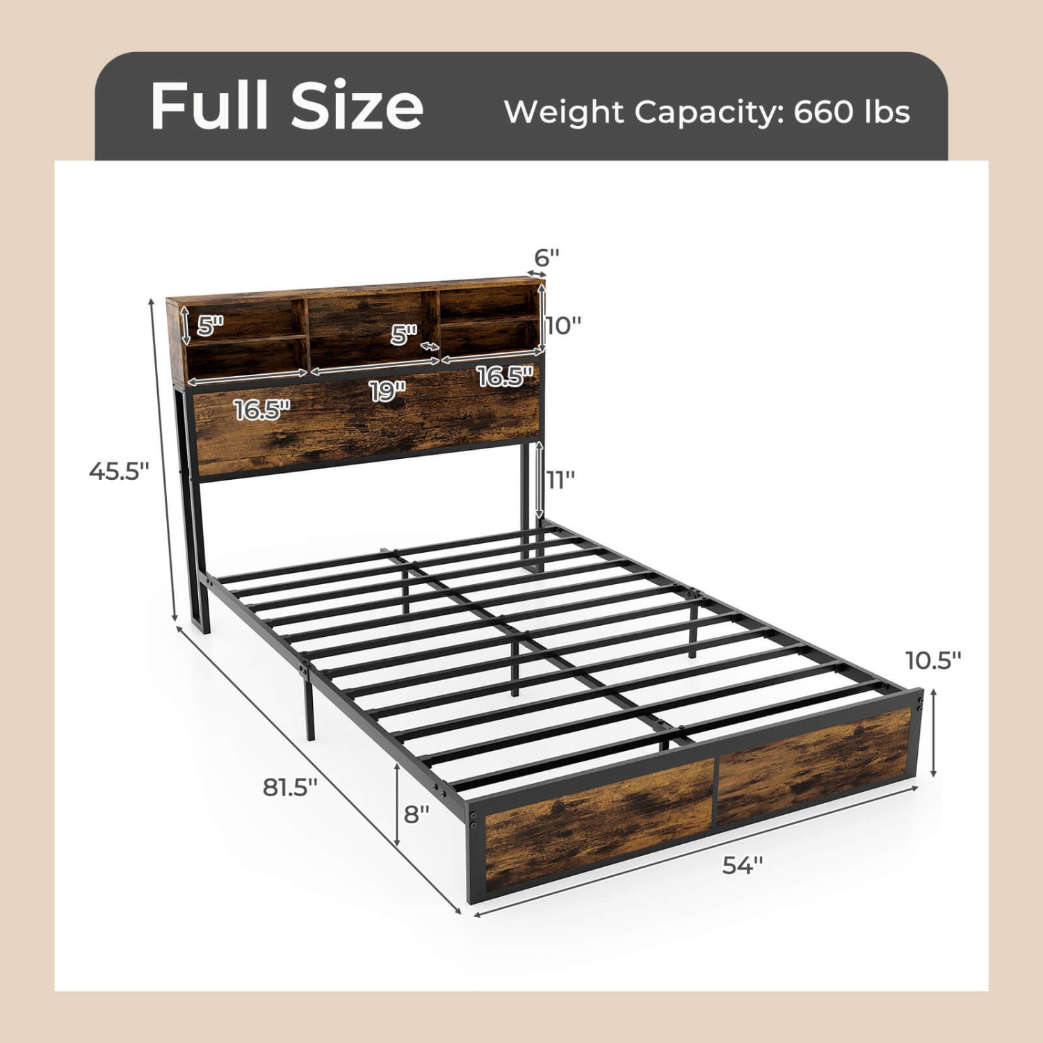 Costway Twin/Queen/King/Full Bed Frame with Charging Station Storage Headboard Under-bed Storage Space