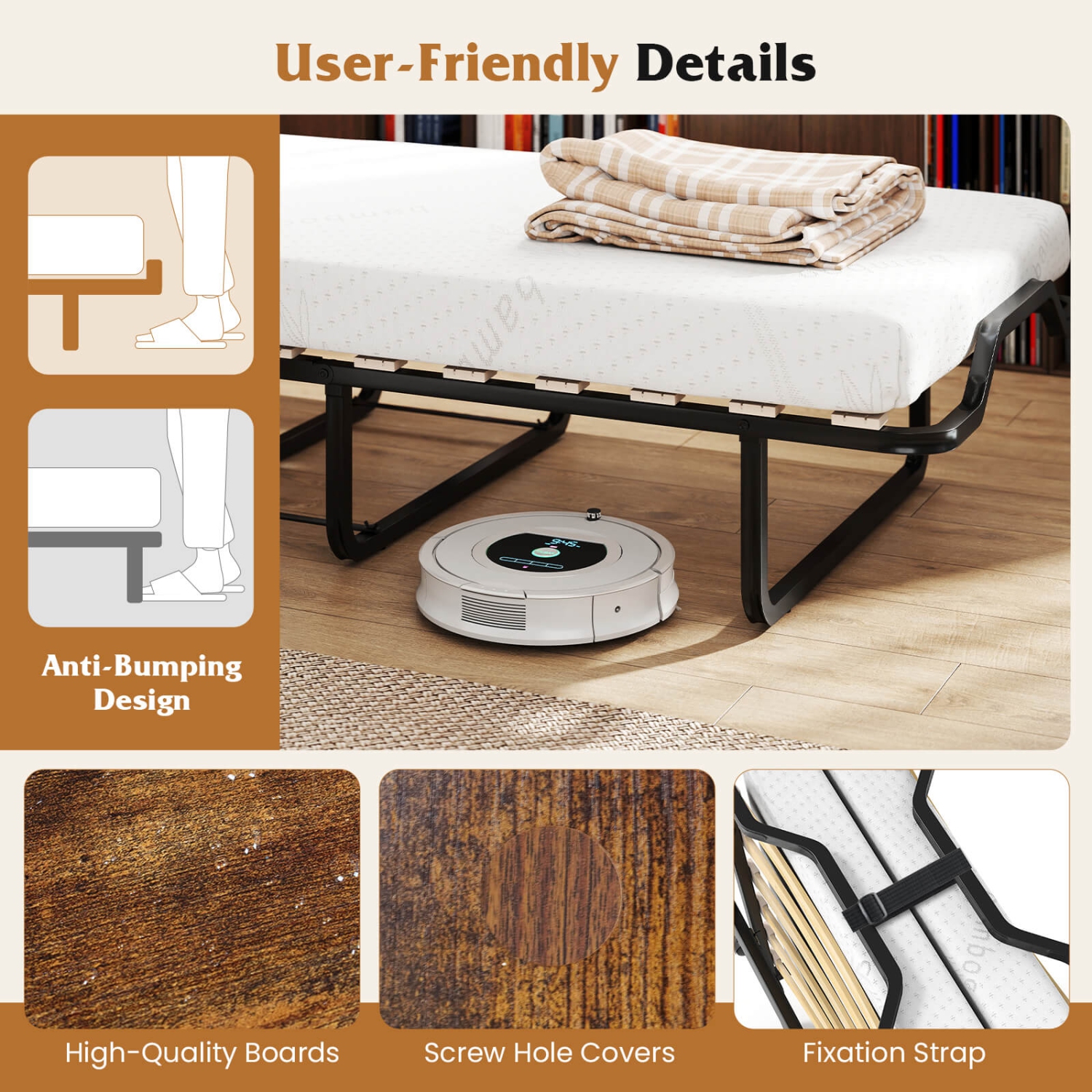 Costway Cot Size Murphy Bed with Storage Rolling Murphy Cabinet with Foldable Bed