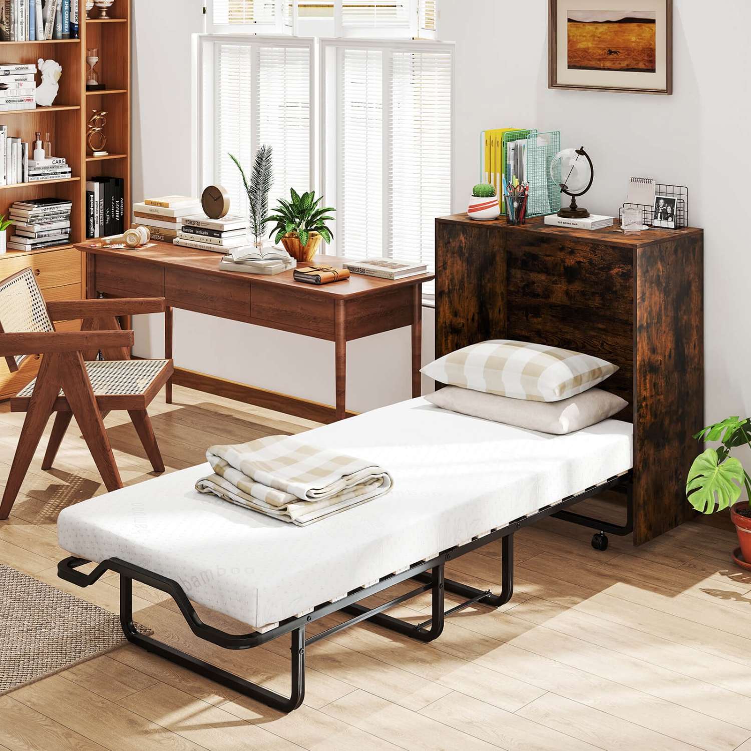 Costway Cot Size Murphy Bed with Storage Rolling Murphy Cabinet with Foldable Bed