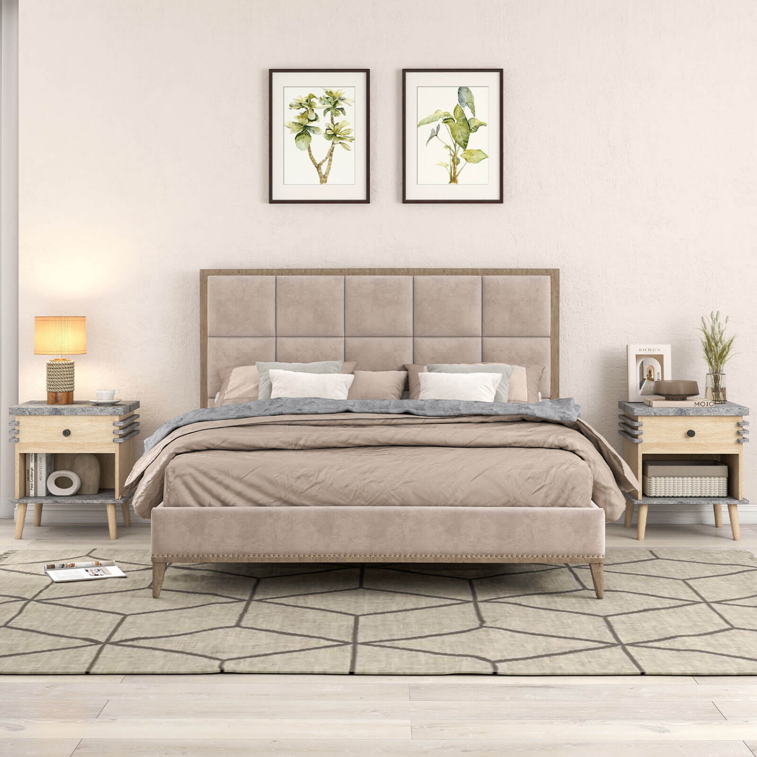 Table de chevet à 3 niveaux 1/2 de Costway avec dessus en faux marbre gris antique et tablette ouverte