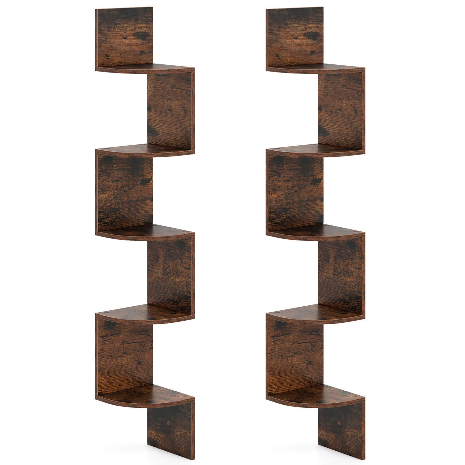 Étagère flottante à 5 niveaux 1/2 PCS de Costway avec tablette de présentation pour plantes à bords ronds sécuritaires - Brun/Blanc/Gris