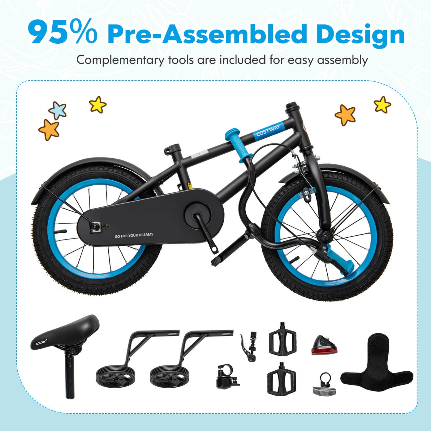 Vélo pour enfants de 16&nbsp;po de Costway avec selle réglable, guidon, roues d'entraînement amovibles, frein à main