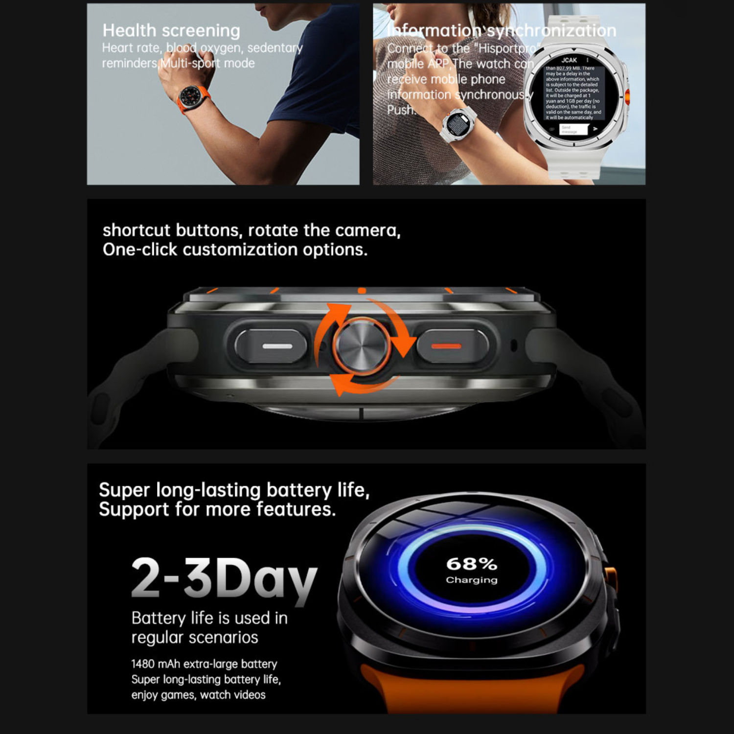 TUTT U8 Ultra 4G Android Smartwatch | AMOLED | GPS | Health & Connectivity Tools | 3GB+32GB | 180 Rotating Camera