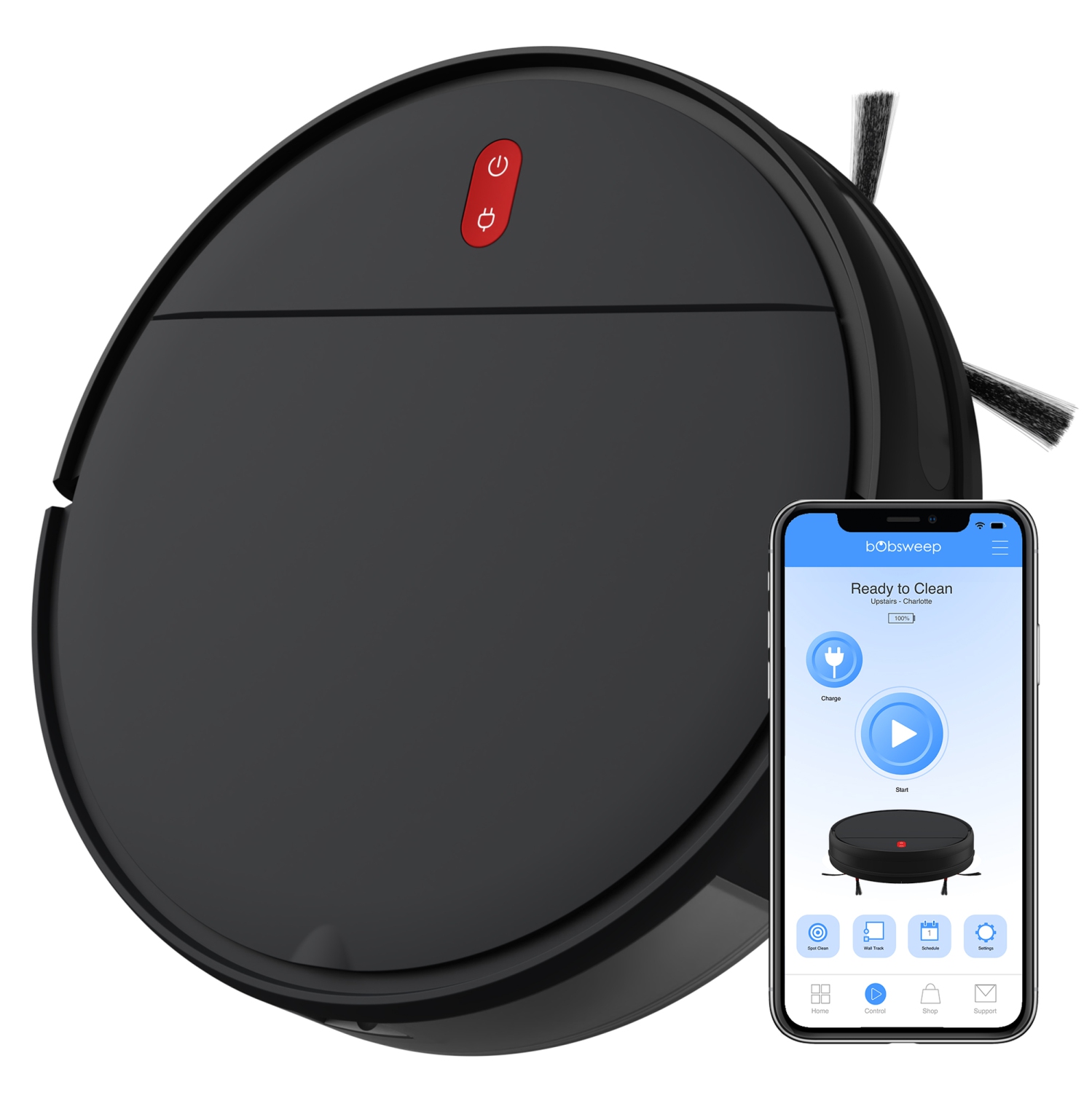 bObsweep Charlotte Robotic Vacuum Cleaner, Charcoal - ENG