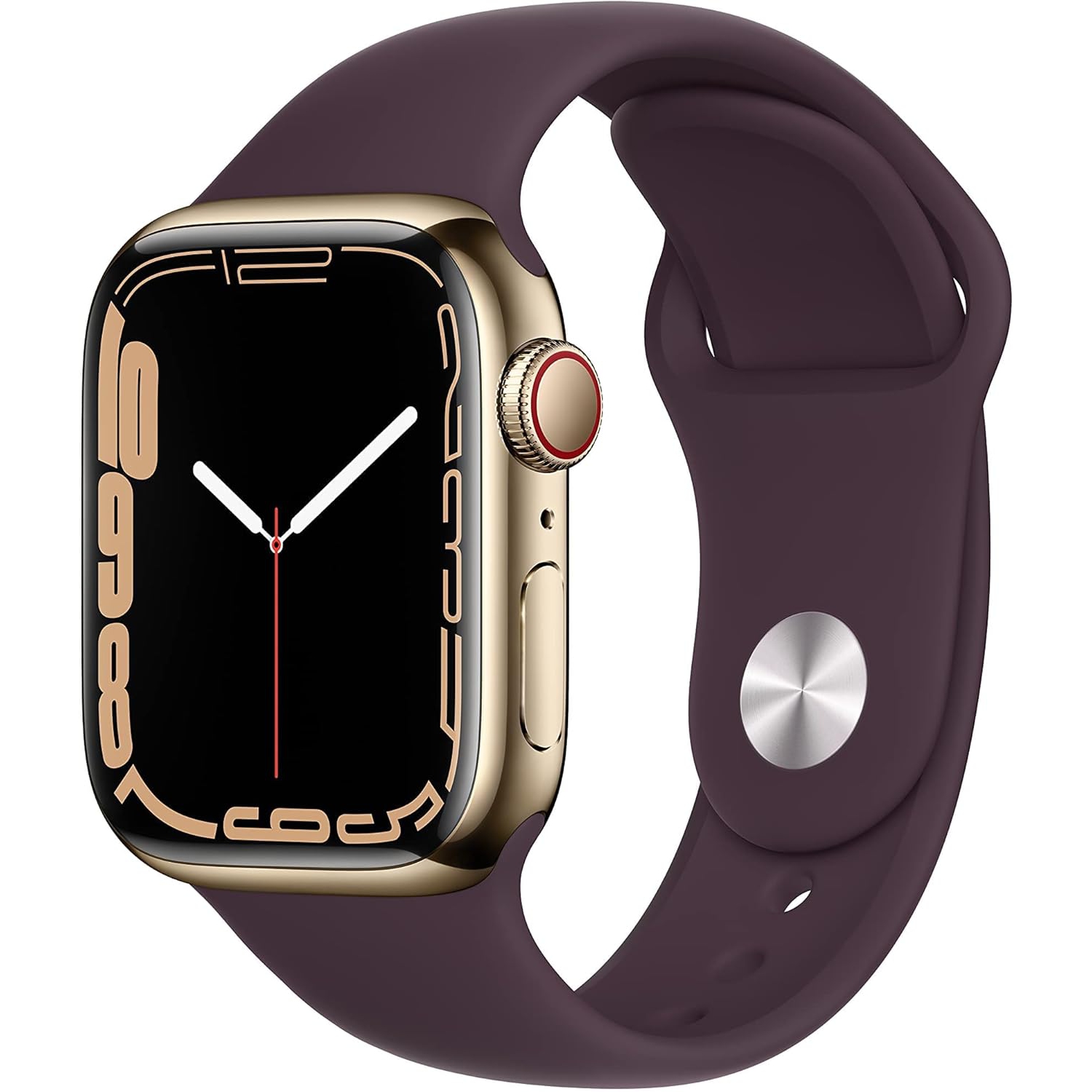 Apple Watch Series 7 41mm Gps + Cellular Gold Stainless Steel + Dark Cherry Sport Band 32GB -Refurbished