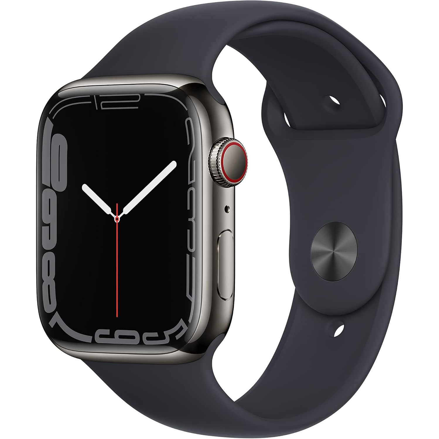 Apple Watch Series 7 45mm Gps + Cellular Graphite Stainless Steel + Black Sport Band 32GB -Refurbished