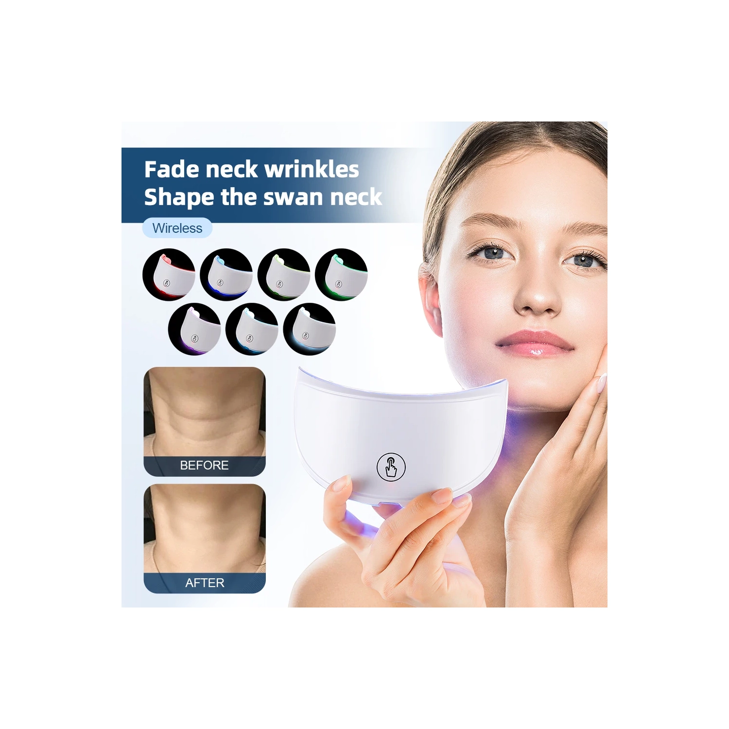 Neck LED Mask 7 Colors Photon Anti-Wrinkle Skin Brightening Neck Beauty Mask Skin Tightening Neck Wrinkle Remover Skin Care