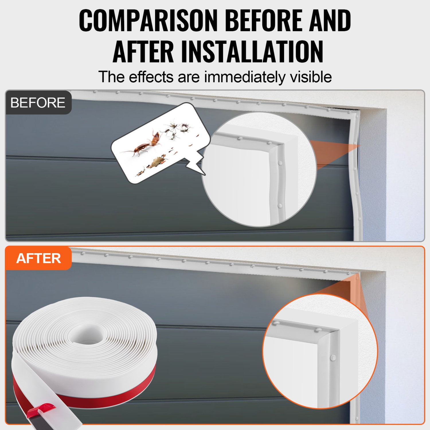 VEVOR 34 FT Garage Door Seal Top and Sides Seal Strip, Universal Weather Stripping Replacement Soft and Hard Composite, Weatherproofing Garage Door