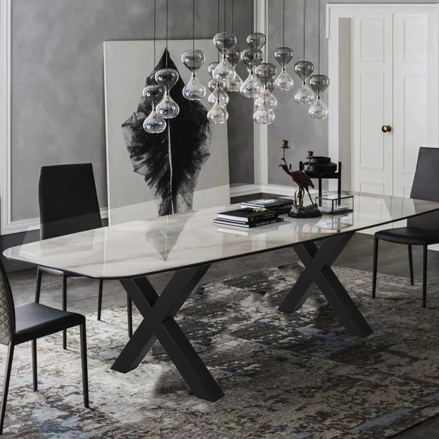 VEVOR Set of 2 Steel Table Legs, 28''Height 30''Wide Dining Table Legs, Heavy Duty 3.1" Square Box Section X Frame Table Legs, 28x30x3.1 Inch Black