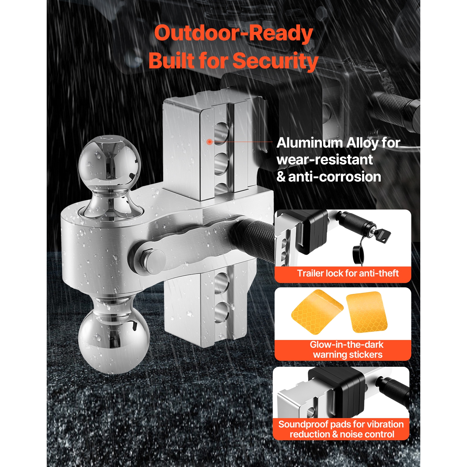 VEVOR 6-Inch Adjustable Trailer Hitch, Drop Hitch, Tri-Ball Mount for 2-Inch Hitch Receiver, Trailer Ball Size 1-7/8", 2" and 2-5/16",Max 15000 lbs