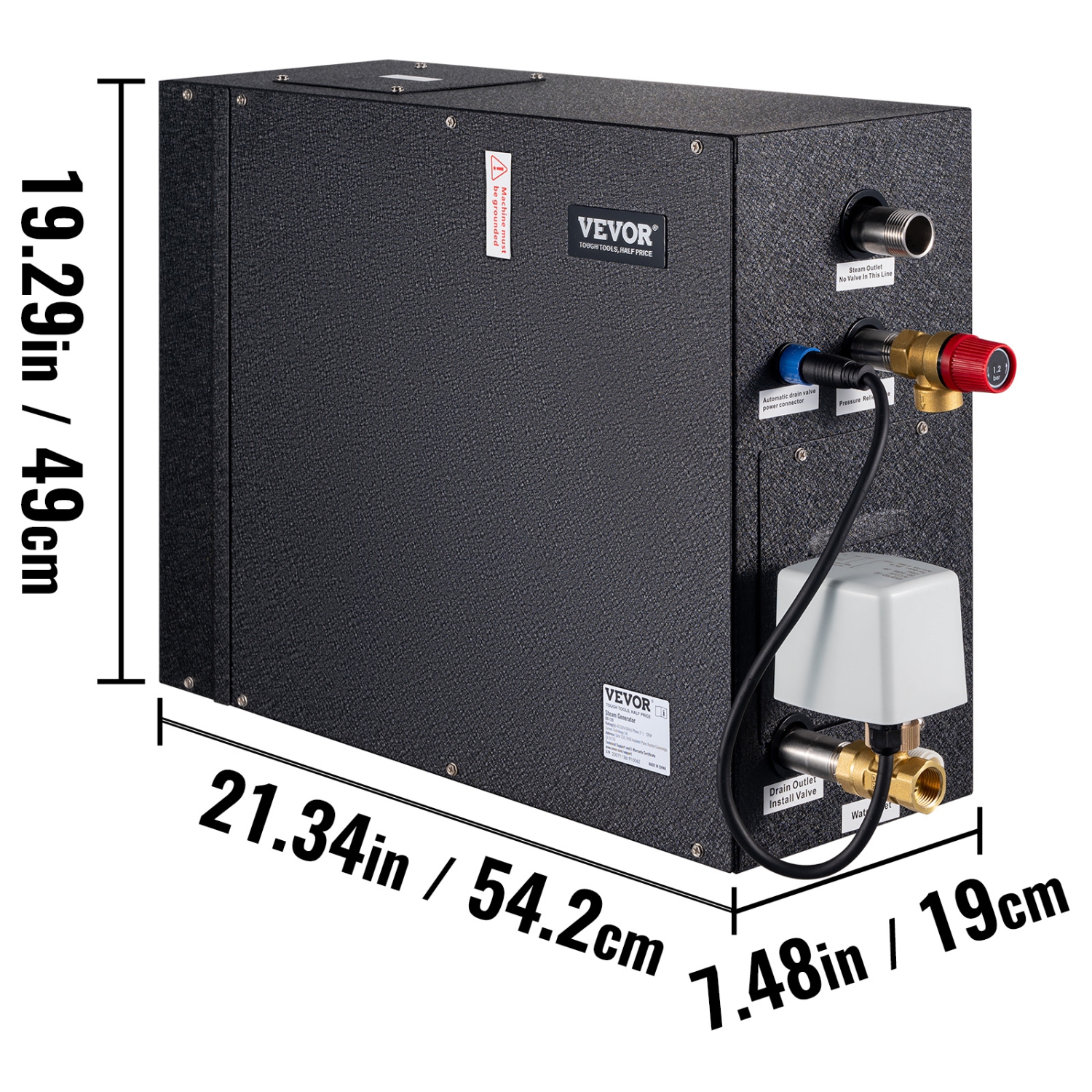 VEVOR 12KW Steam Shower Generator, Segmented Heating & Temperature Customization & 24h Timer Steam Kit, Automatic Drainage Home Steam Shower System