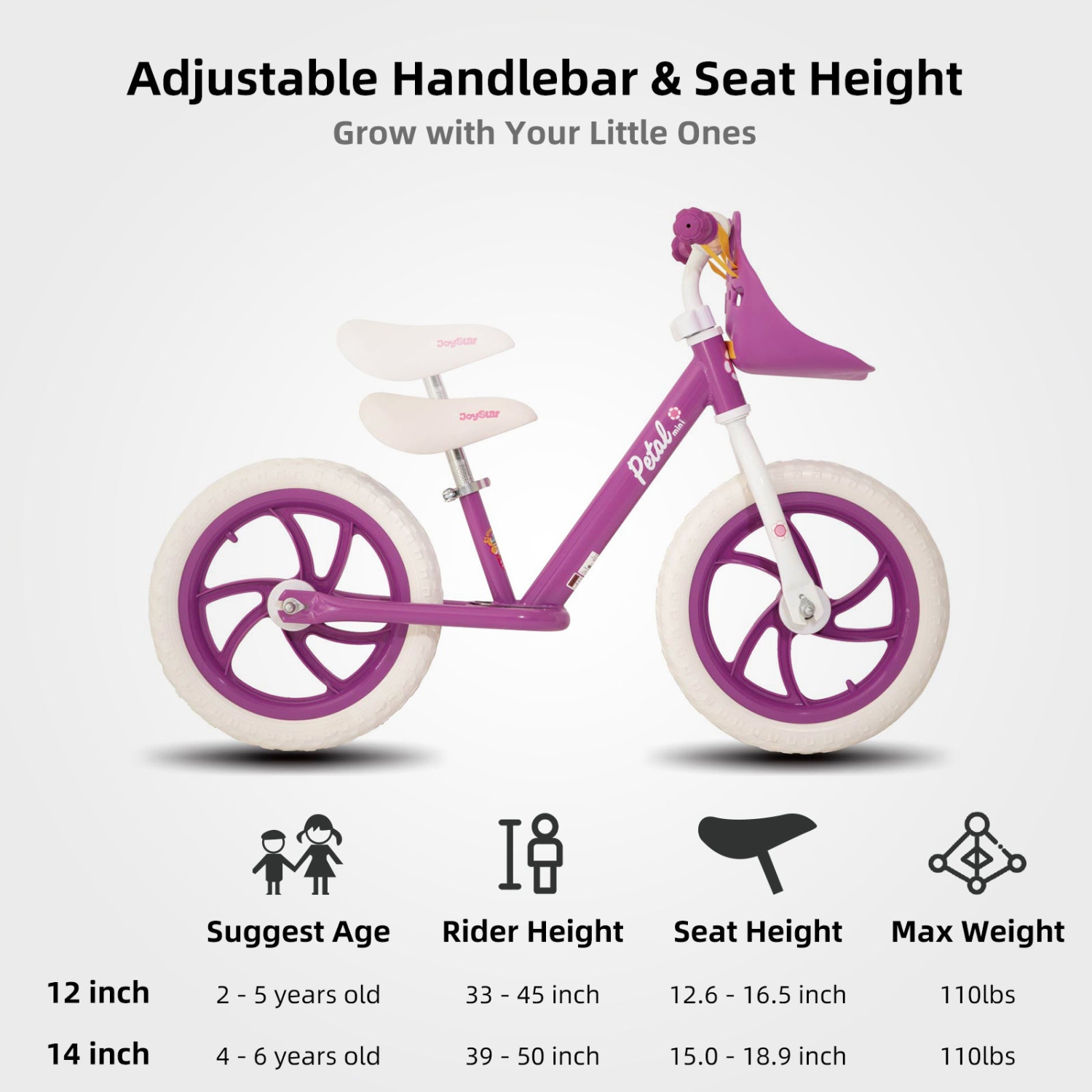 Draisienne JOYSTAR de 14&nbsp;po pour garçons filles 18&nbsp;mois-5 ans vélo-jouet pour jeune enfant Draisienne violet