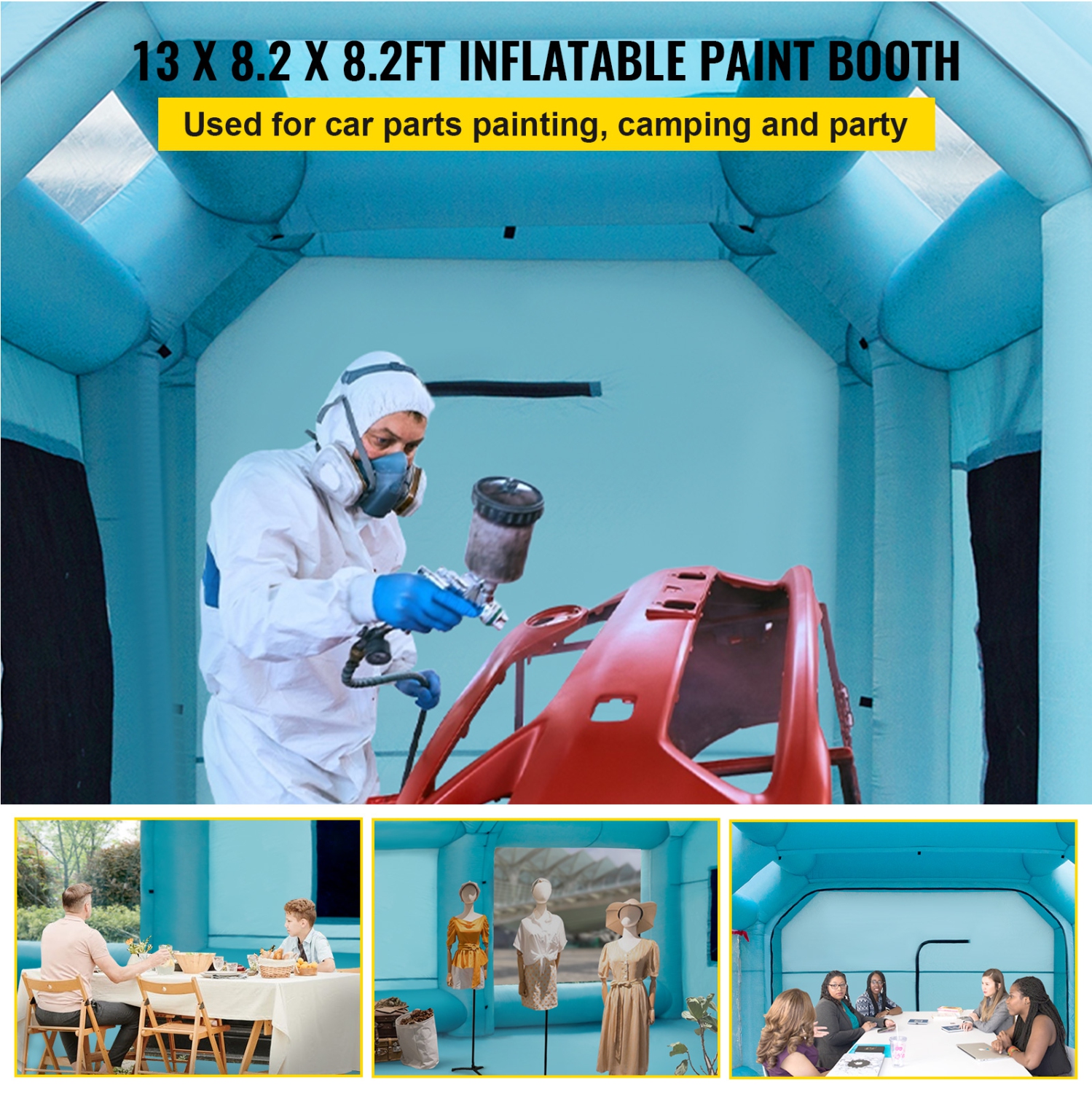 VEVOR 13 x 8 x 8ft Portable Inflatable Spray Booth, Car Paint Tent with Air Filter System & 2 Blowers, Upgraded Blow Up Spray Booth Tent, Auto Paint