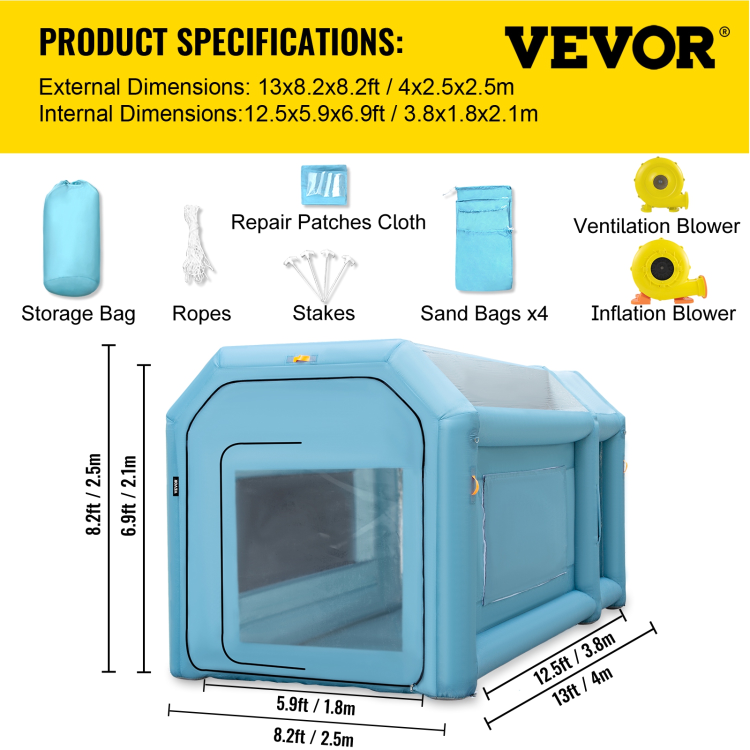 VEVOR 13 x 8 x 8ft Portable Inflatable Spray Booth, Car Paint Tent with Air Filter System & 2 Blowers, Upgraded Blow Up Spray Booth Tent, Auto Paint
