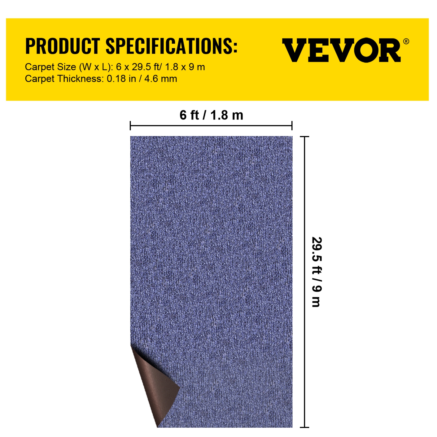 VEVOR 6 ft x 29.5 ft Deep Blue Marine Carpet,Marine Grade Carpet for Boats with Waterproof Back,Outdoor Rug for Patio Porch Deck Garage Outdoor Area