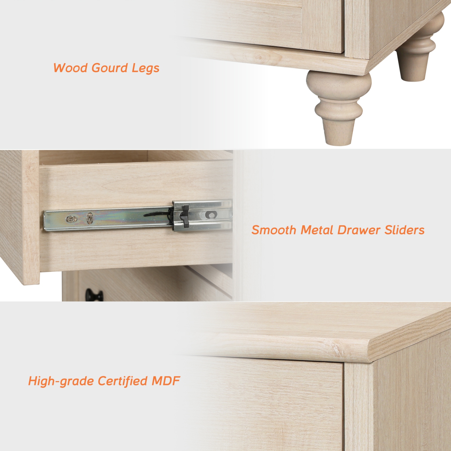 WAMPAT Farmhouse Nightstand with 3 Drawers, Set of 2 Large 3 Drawers Wood Bedside Table Night Stand, Wide Sofa Side End Table Chest of Dresser for