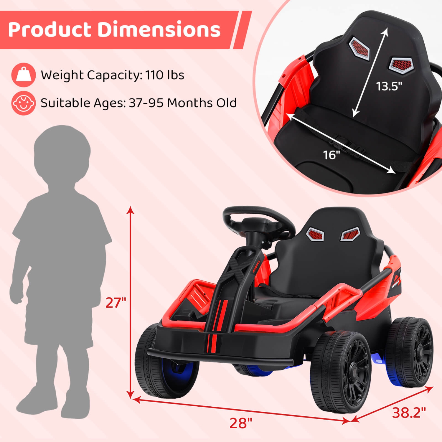 Costway Ride on Car for Big Kids 12V Battery Powered Electric UTV with Remote Control Red/Pink/Green