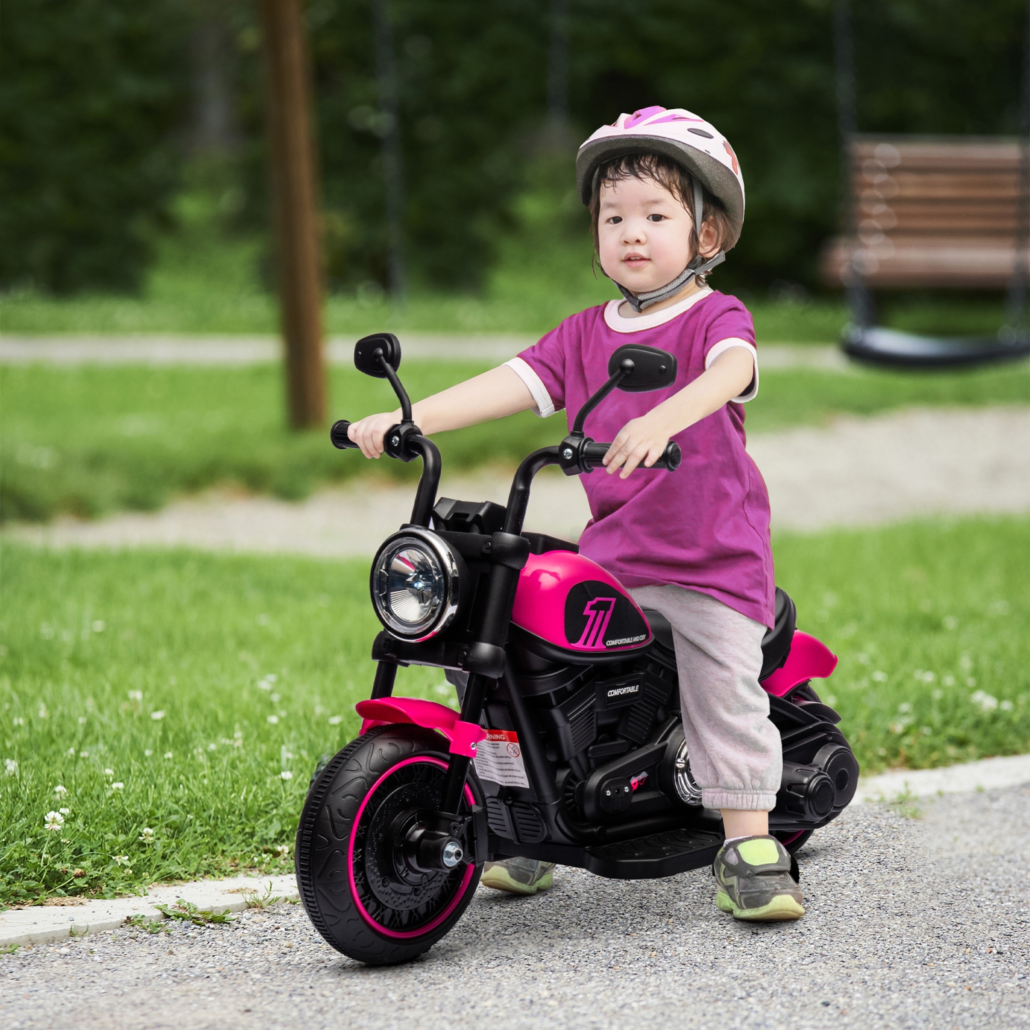 Moto pour enfants Aosom, moto électrique 6 V avec roues stabilisatrices, pédale, phare, musique, marche avant/arrière, Démarrage à un bouton,