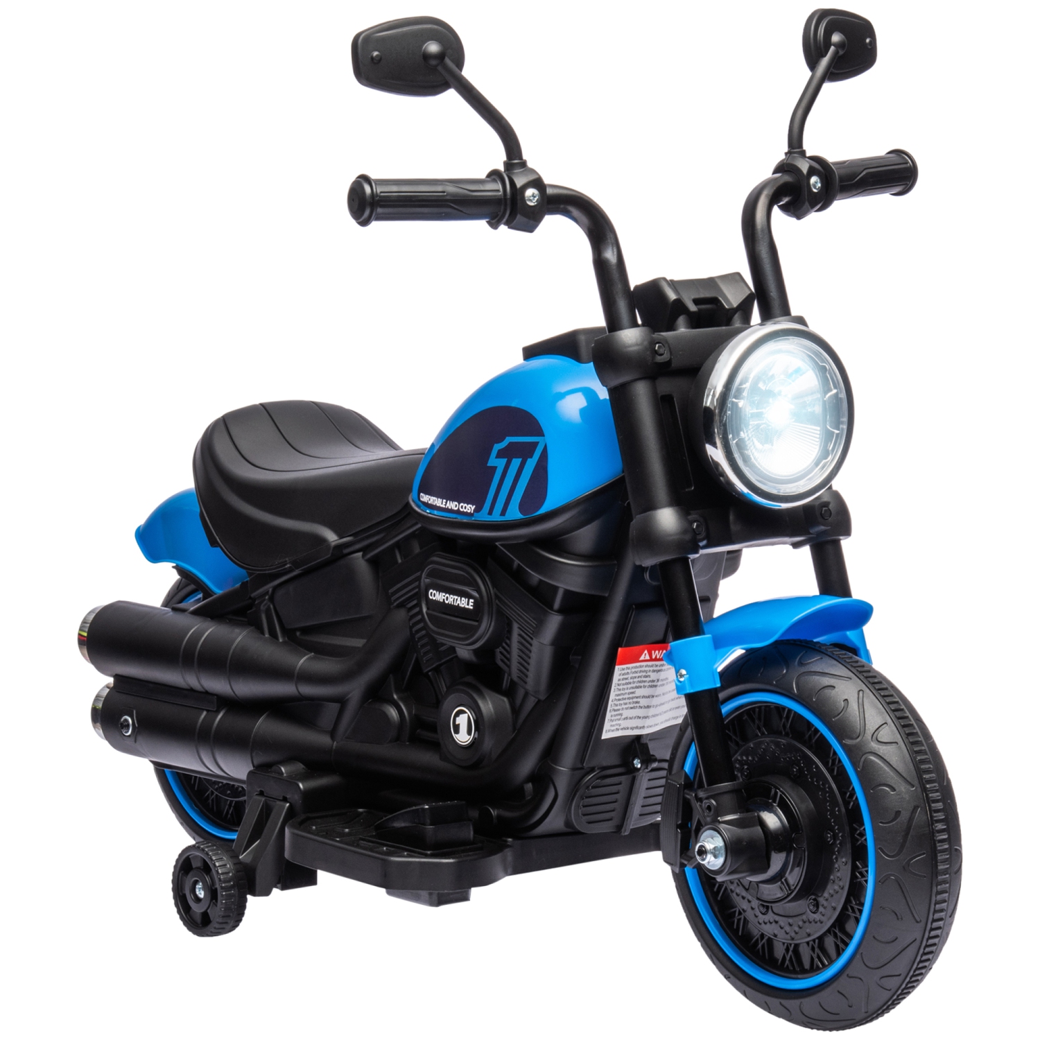 Moto pour enfants Aosom, moto électrique 6&nbsp;V avec roues stabilisatrices, pédale, phare, musique, marche avant/arrière, Démarrage à un bouton,